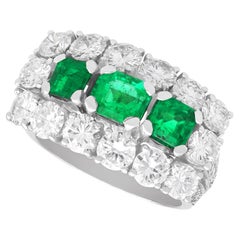 1.95 Carat Colombian Emerald 5.34 Carat Diamond 18k White Gold Ring Circa 1960