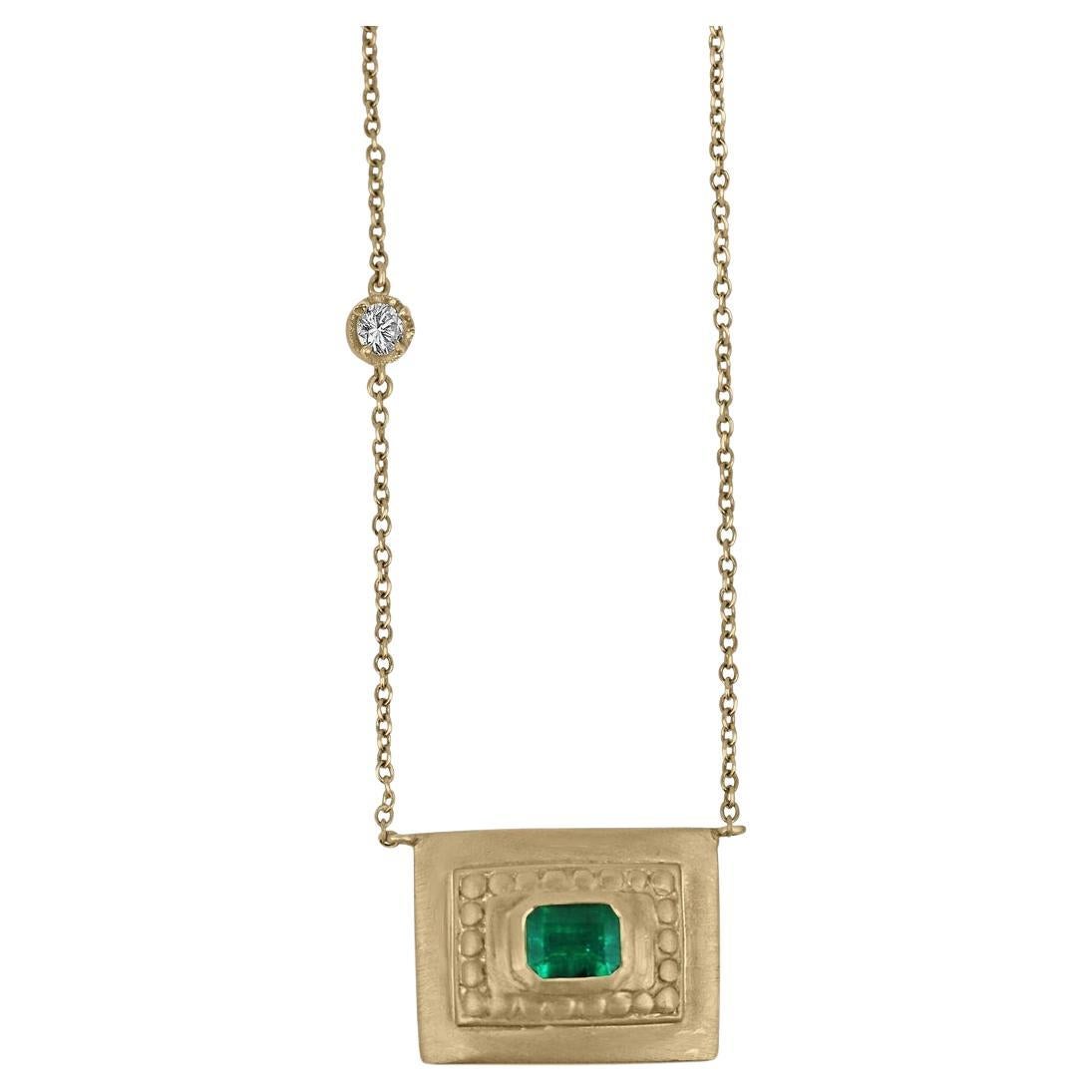 1.95 Carat Colombian Emerald Cut Solitaire Necklace 18K Gold Emerald Statement