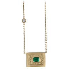 1.95 Carat Colombian Emerald Cut Solitaire Necklace 18K Gold Emerald Statement