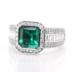 1.95 Carat, Colombian Muzo Emerald and Diamond Unisex Ring Set in Platinum