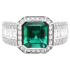 1.95 Carat, Colombian Muzo Emerald and Diamond Unisex Ring Set in Platinum