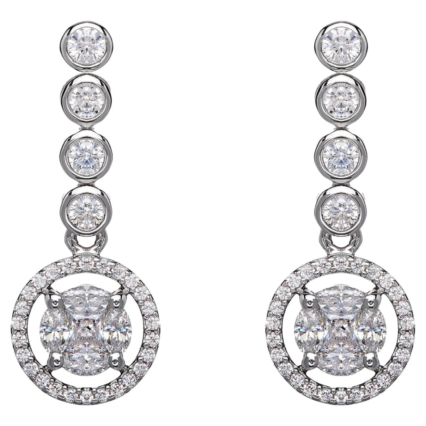 1.95 Carat Cubic Zirconia Sterling Silver Designer Emma Bubble Drop Earrings For Sale