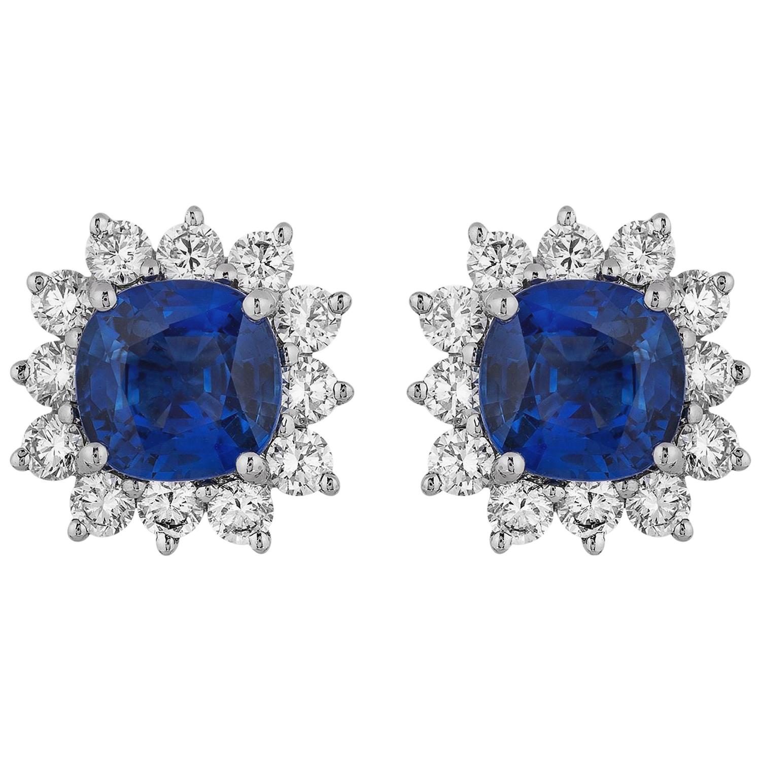 1.95 Carat Cushion Sapphire Diamond Earrings