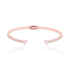 Bracelet manchette en forme de cœur en or 14 carats avec diamants de 1,95 carat