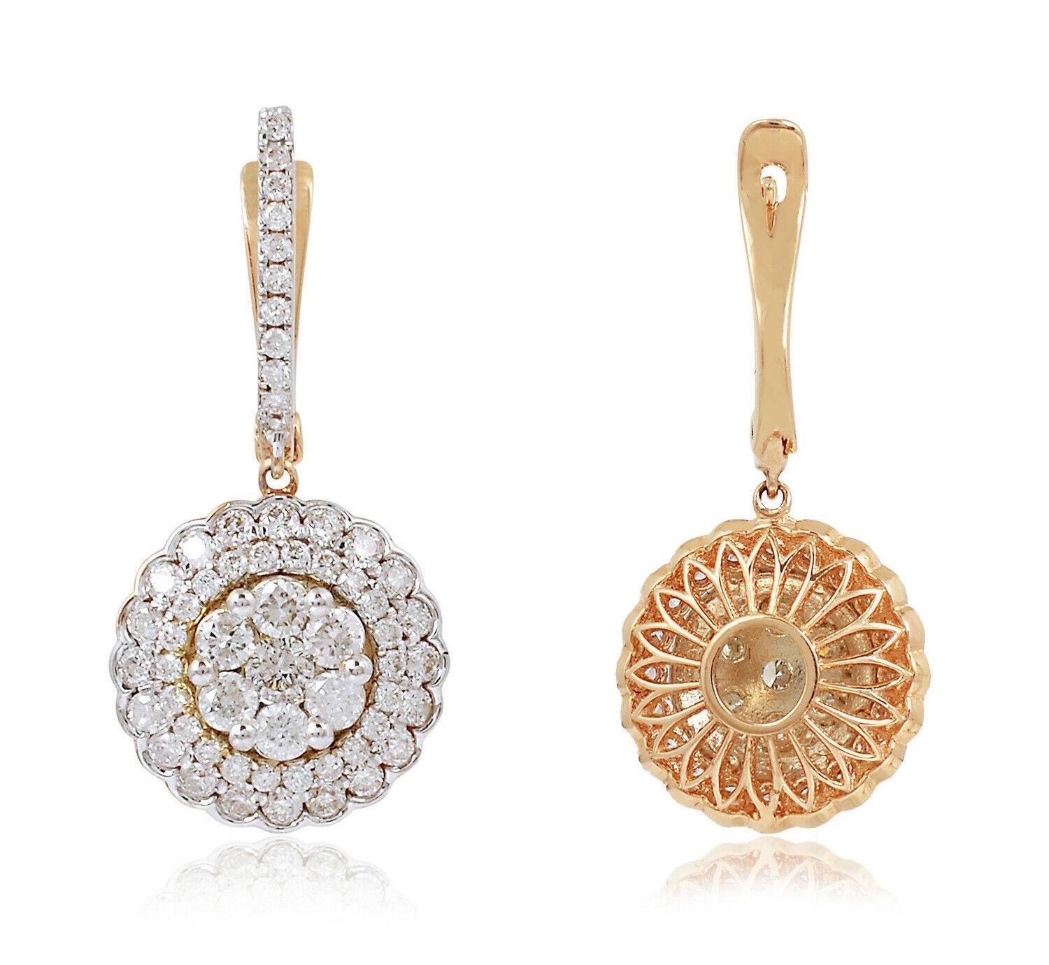 Modern 1.95 Carat Diamond 18 Karat Rose Gold Earrings For Sale