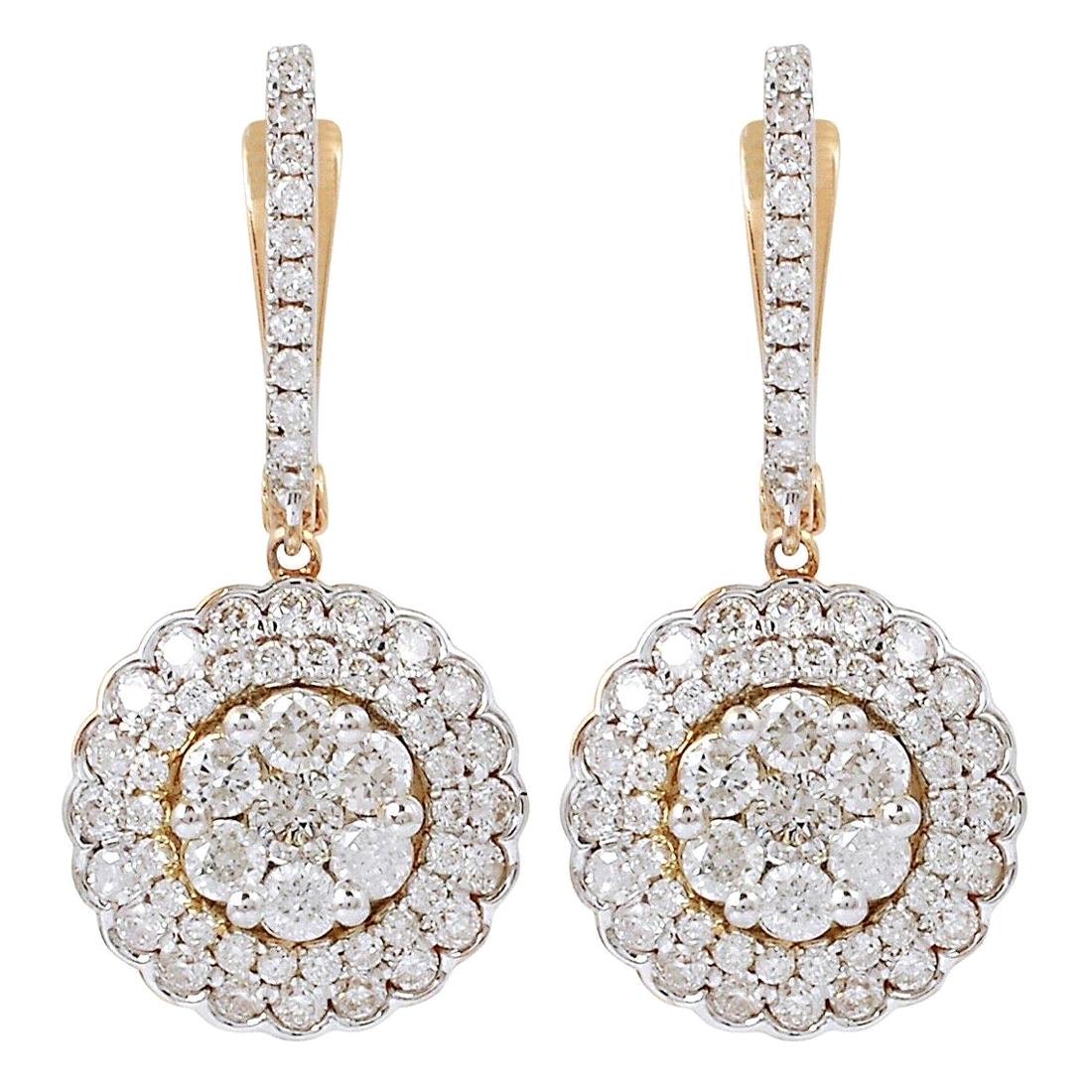 1.95 Carat Diamond 18 Karat Rose Gold Earrings For Sale