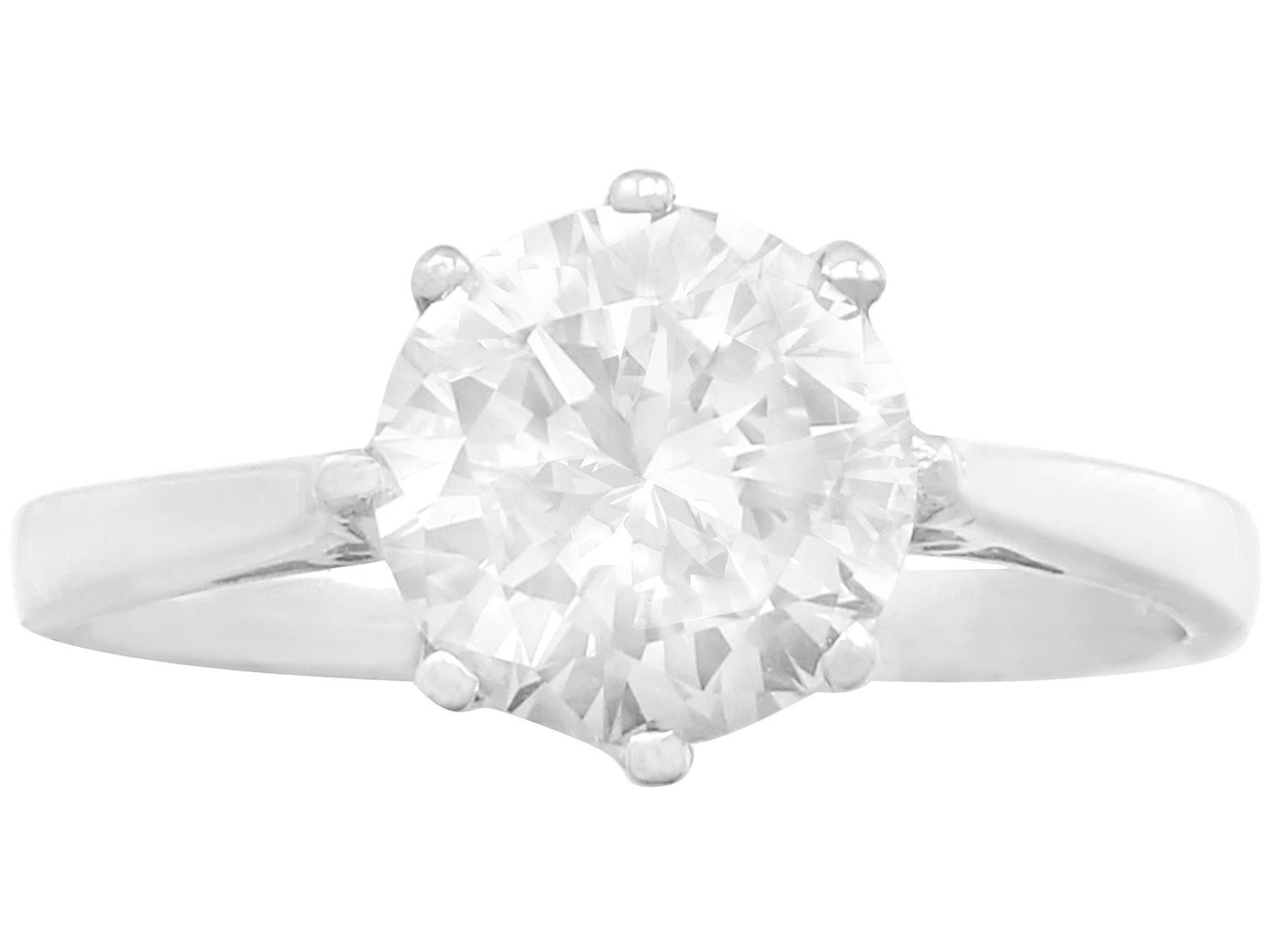Round Cut 1.95 Carat Diamond and Platinum Solitaire Ring For Sale