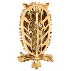 1.95 Carat Diamond & Emerald Owl Brooch