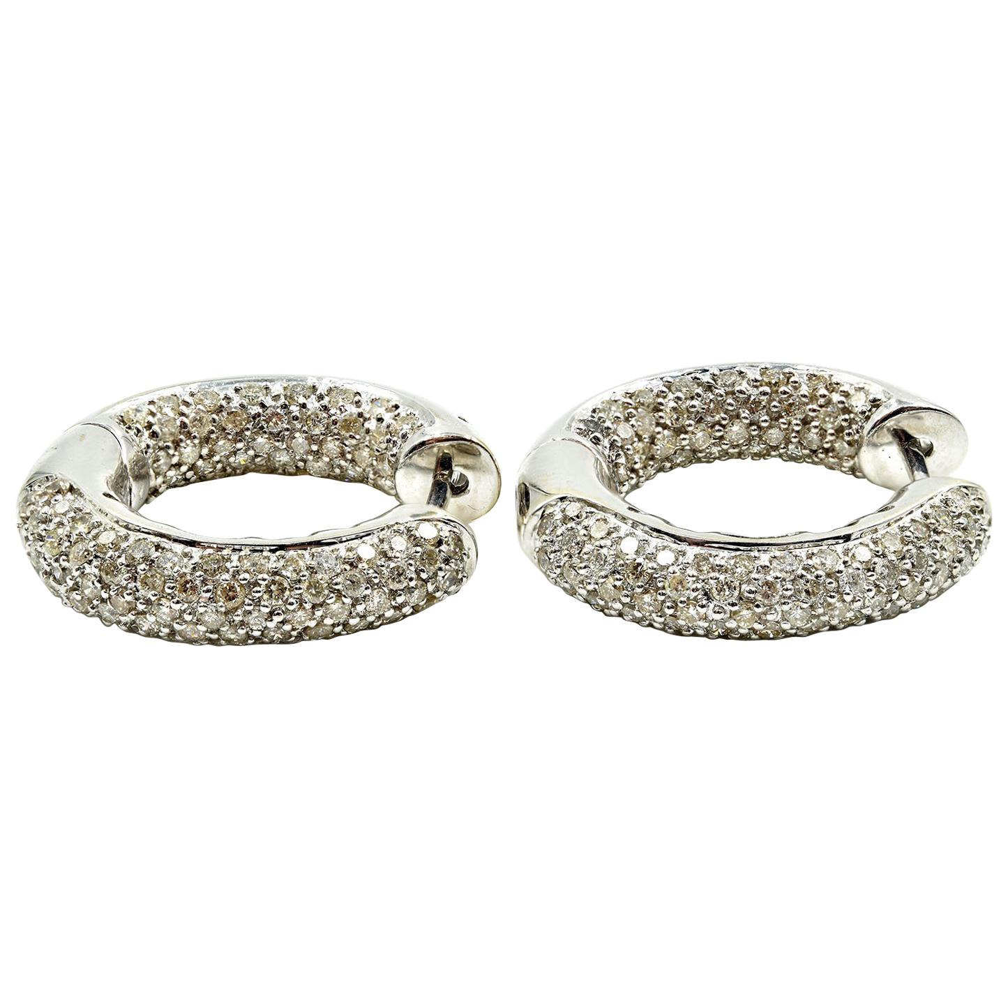 1.95 Carat Diamond Huggie Style Earrings 14 Karat White Gold
