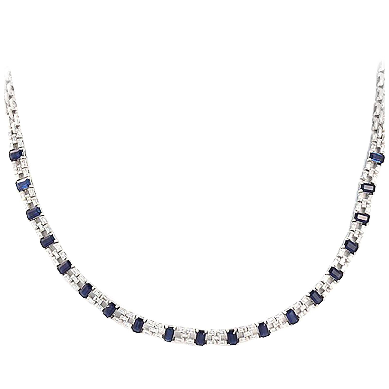 1.95 Carat Diamonds 8.20 Carat Blue Sapphire 18 Karat White Gold Necklace