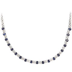 1.95 Carat Diamonds 8.20 Carat Blue Sapphire 18 Karat White Gold Necklace