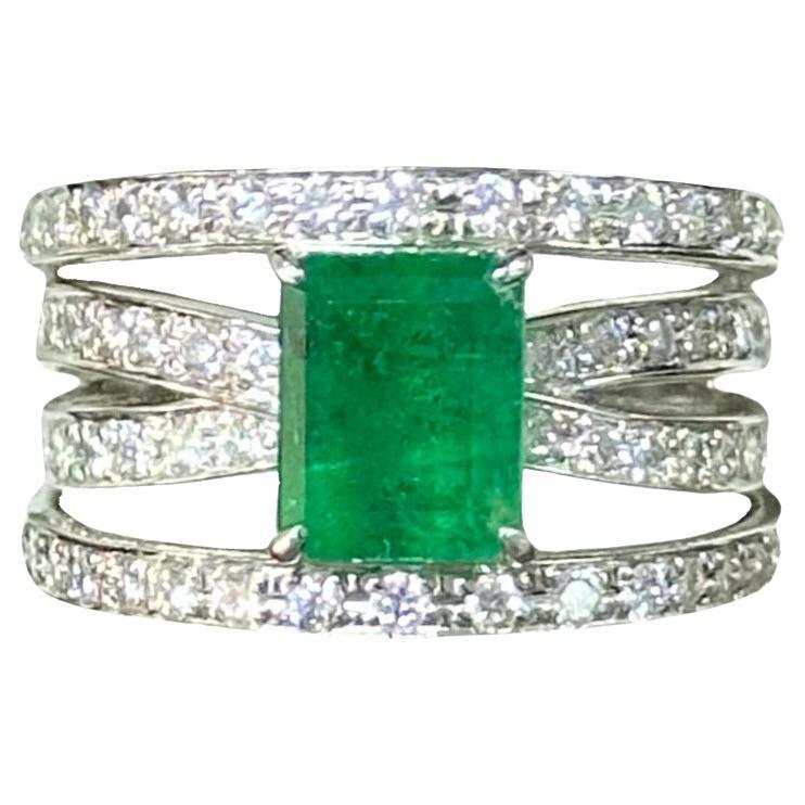 1.95 Carat elongated emerald-cut Emerald & Diamond Cocktail Ring in Platinum 900
