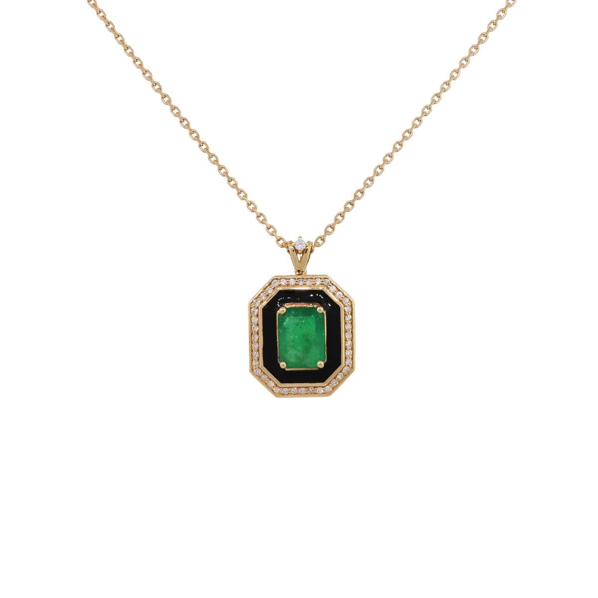 Material: 18k rose gold
Diamond Details: Approximately 0.28ctw of round brilliant diamonds. Diamonds are G/H in color and VS in clarity
Gemstone Details: Emerald approximately 1.95ct
Measurements: Necklace measures 17.50″ in length
Pendant