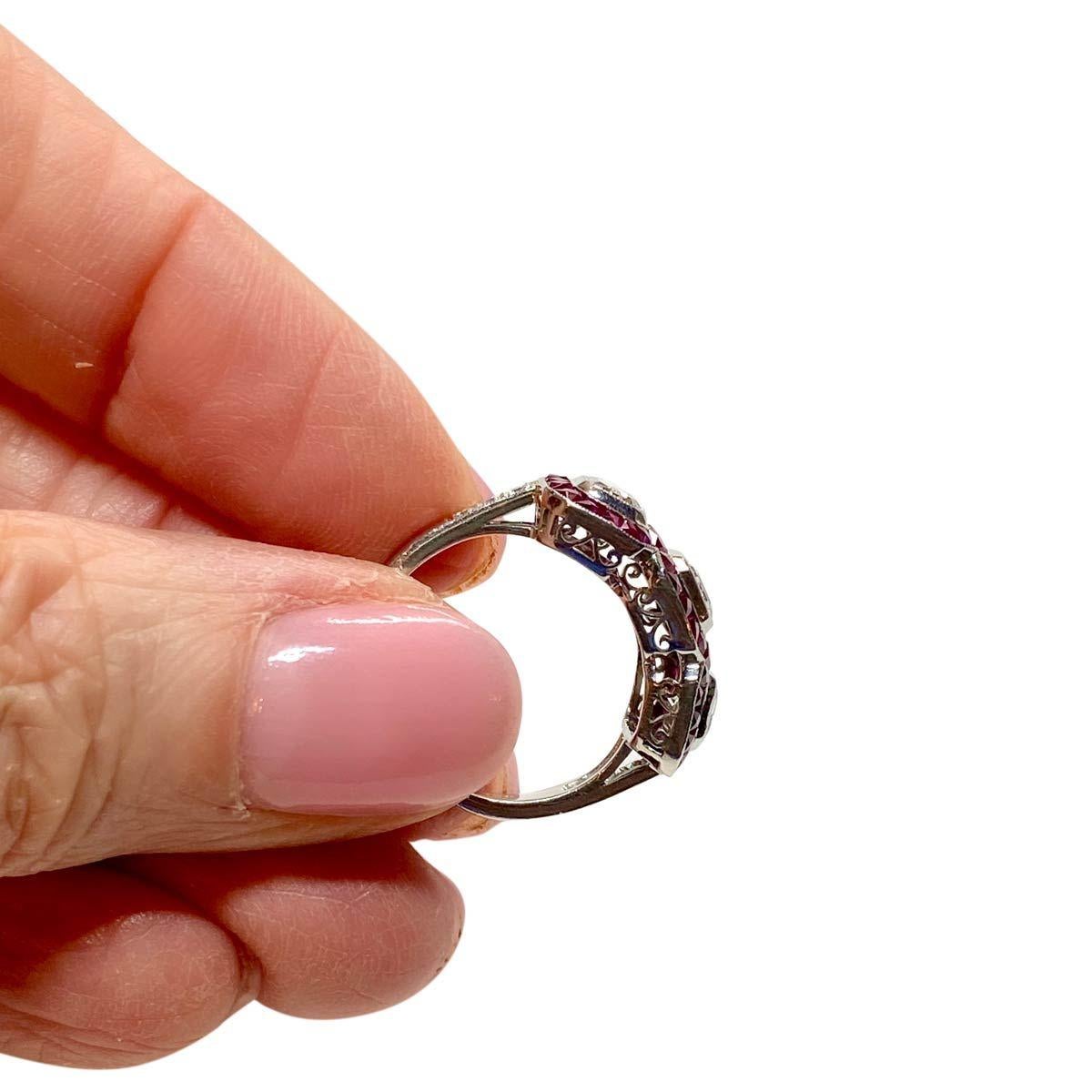 1.95 Carat Emerald Cut Diamond and Ruby Platinum Engagement Ring 7