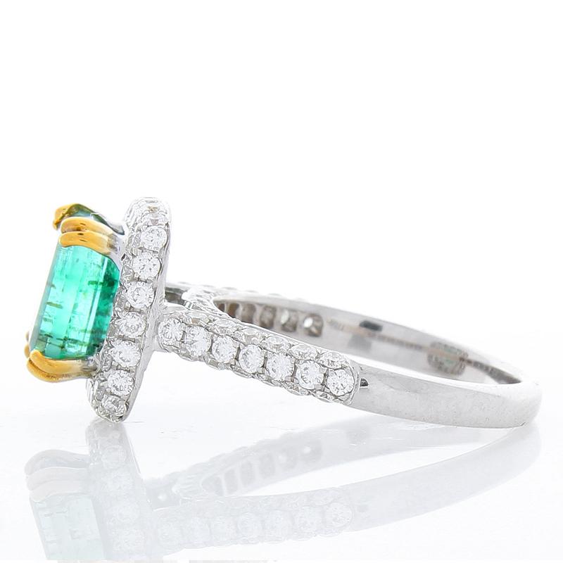 Contemporary 1.95 Carat Emerald Cut Emerald And Diamond Two Tone Cocktail Ring In 18K Gold