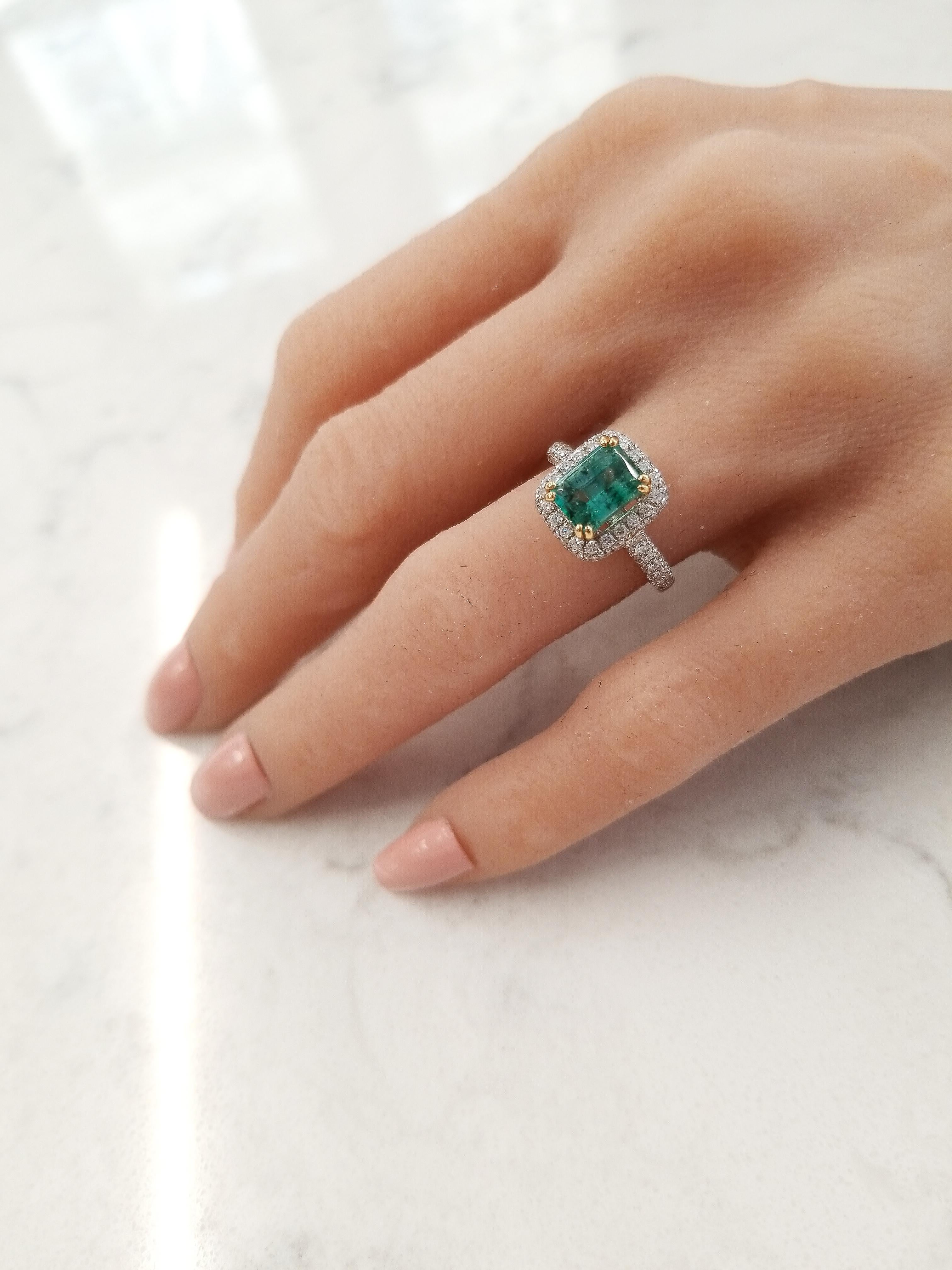 Women's 1.95 Carat Emerald Cut Emerald And Diamond Two Tone Cocktail Ring In 18K Gold