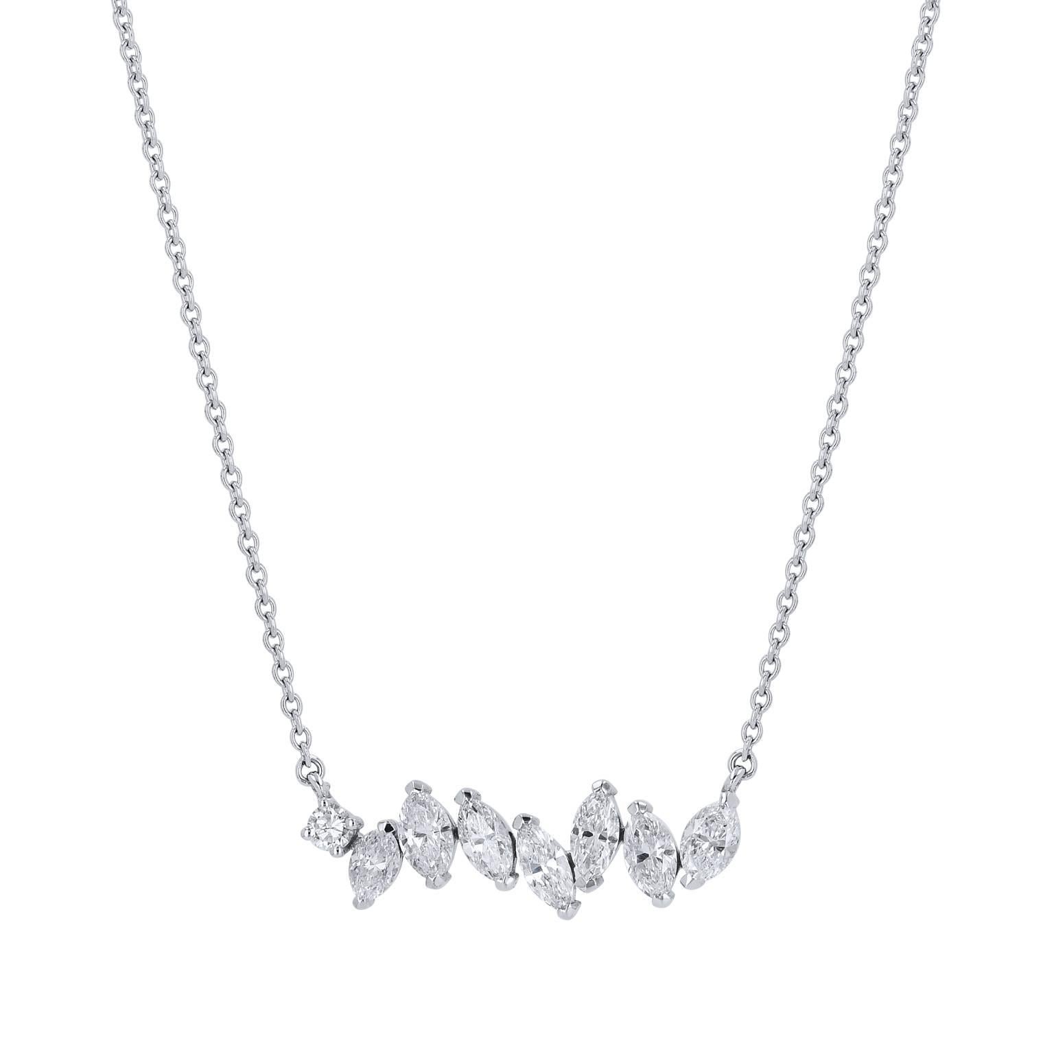 1.95 Carat Horizontal Marquis Diamond Pendant Bar Necklace