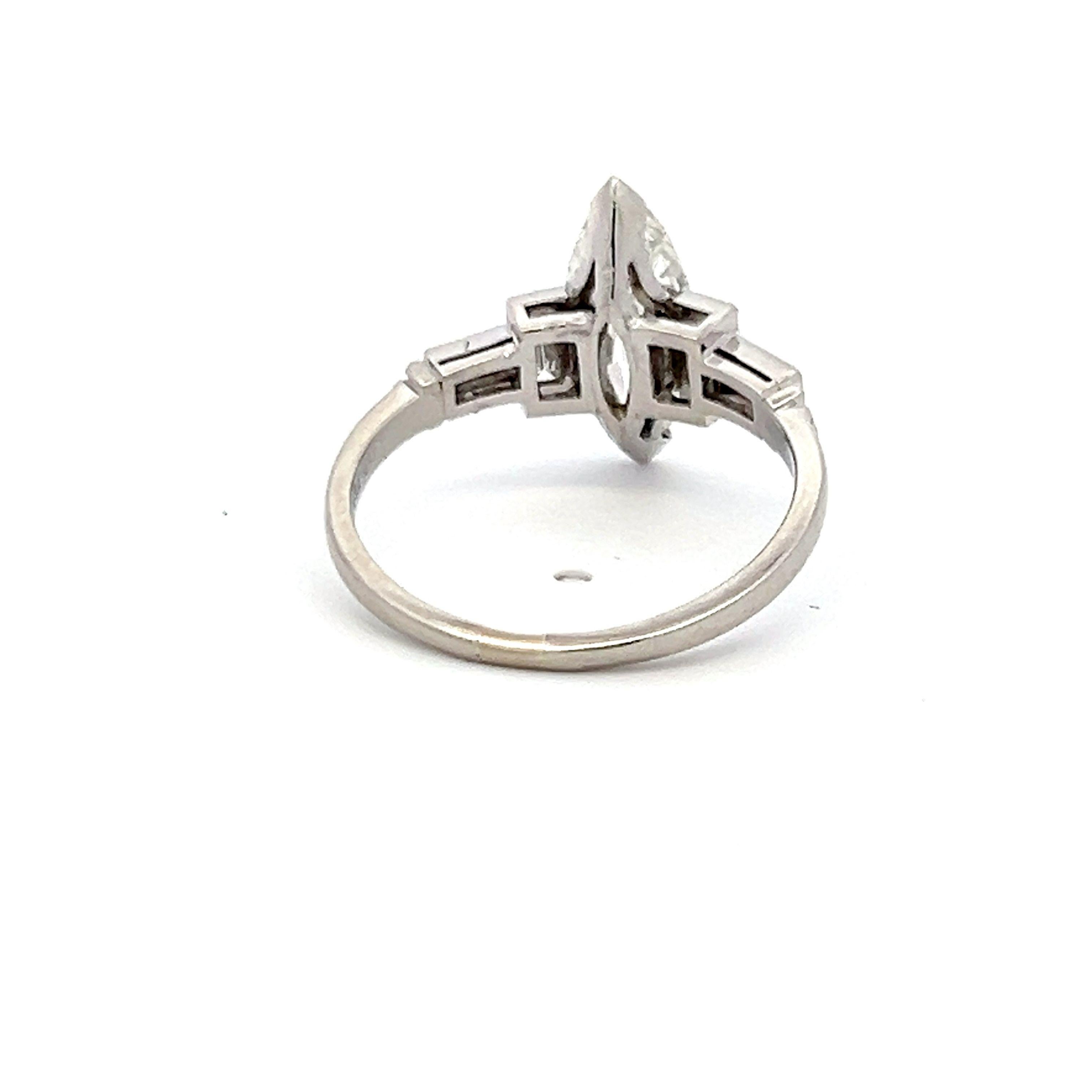 Marquise Cut 1.95 Carat Marquis Shape and Baguette Diamond Platinum Engagement Ring For Sale
