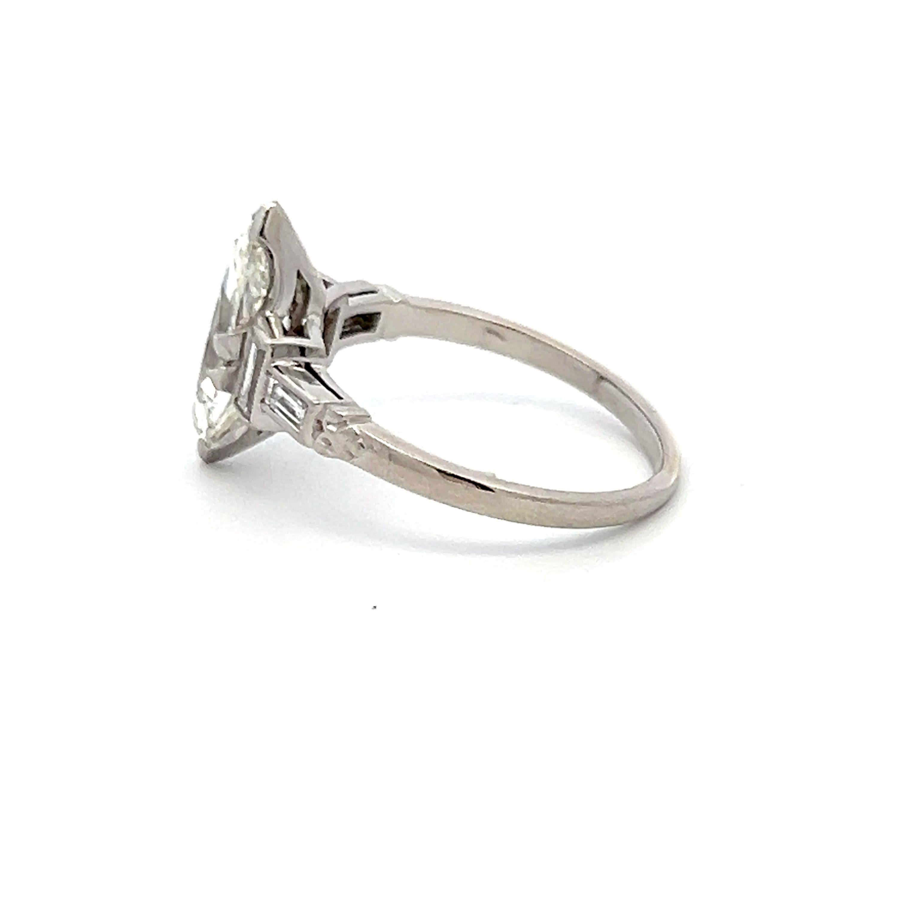1.95 Carat Marquis Shape and Baguette Diamond Platinum Engagement Ring For Sale 3