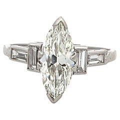 1.95 Carat Marquis Shape and Baguette Diamond Platinum Engagement Ring