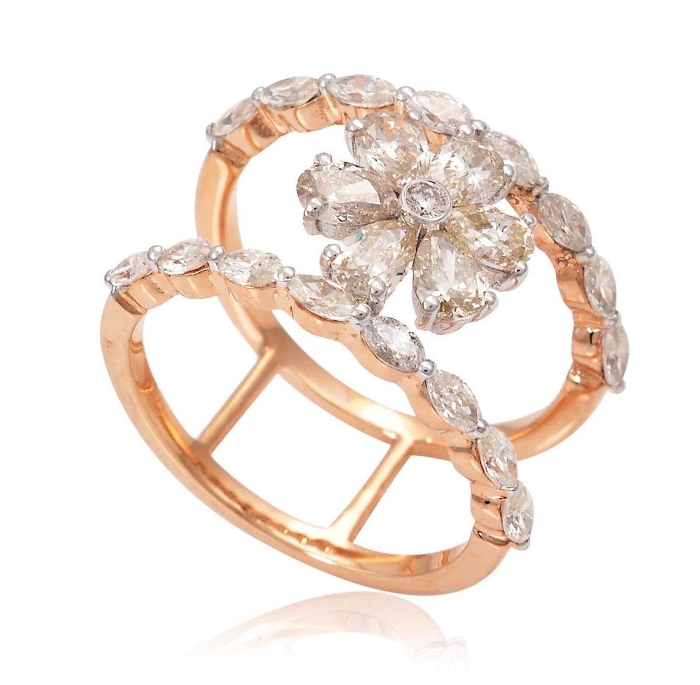 For Sale:  1.95 Carat Marquise Diamond 18 Karat Rose Gold Floral Ring 3