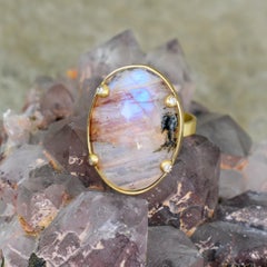 19.5 Carat Moonstone, Diamond and 18 Karat Gold Cocktail Ring
