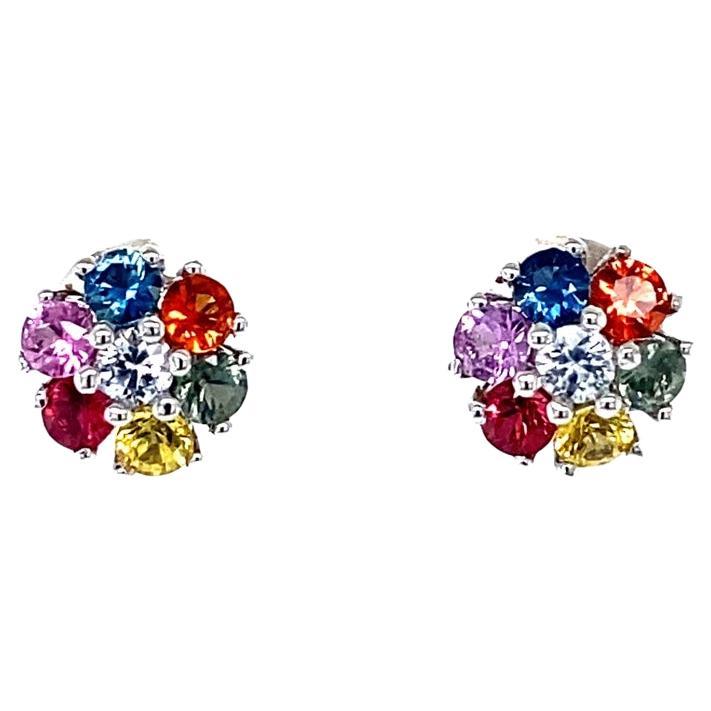 1.95 Carat MultiColor Sapphire White Gold Stud Earrings at 1stDibs