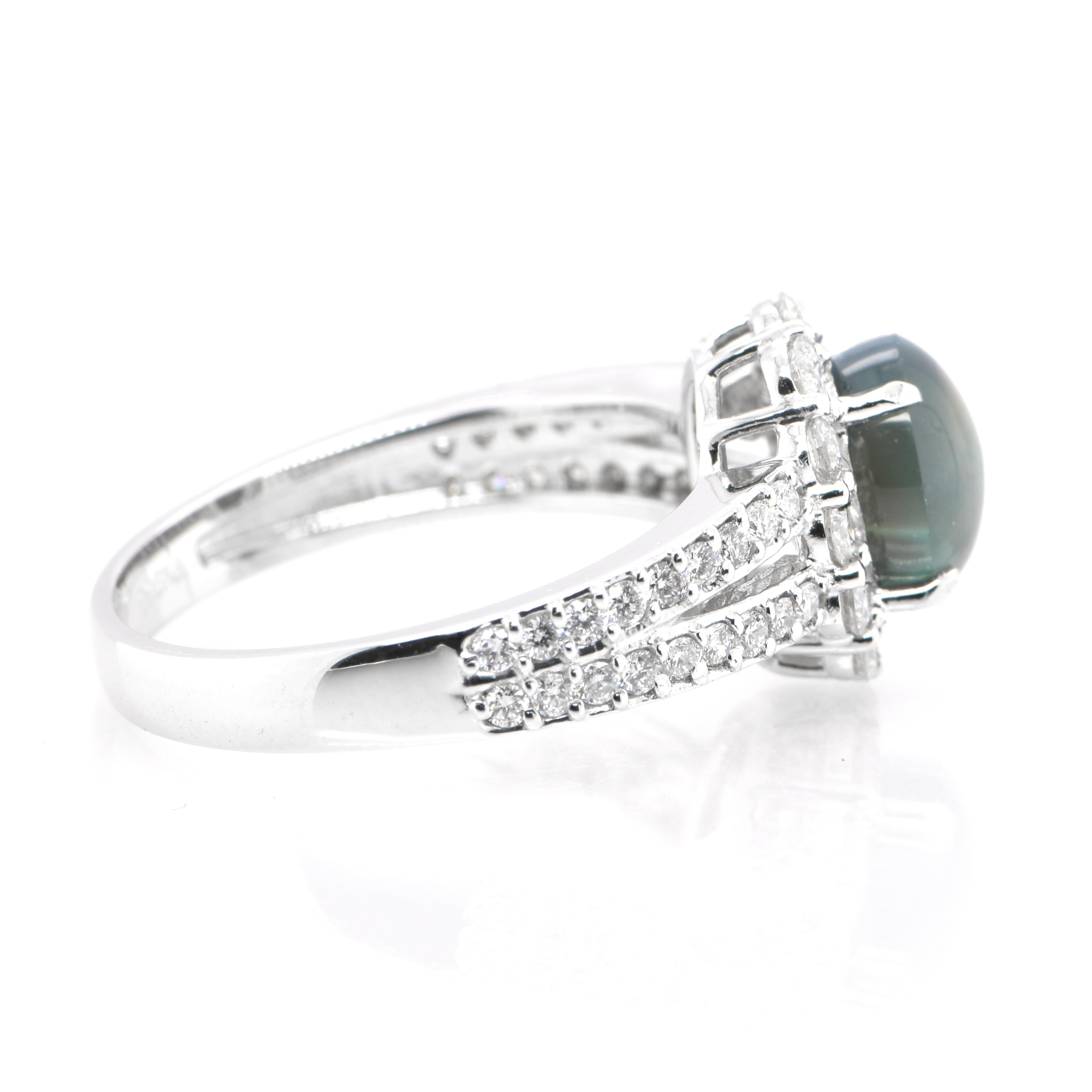 1,95 Karat natürlicher Alexandrit Katzenauge und Diamant Halo Ring in Platin gefasst 4