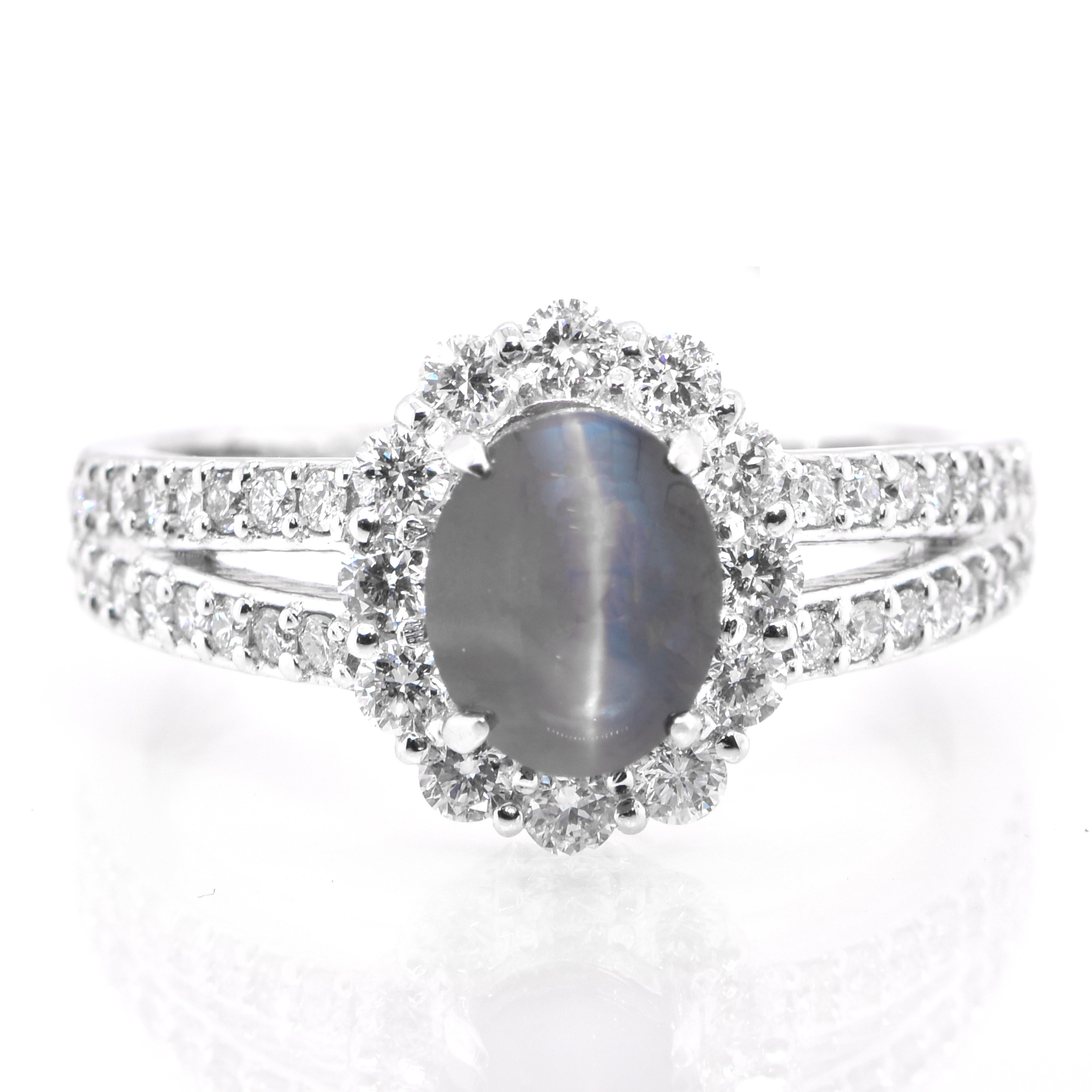 1,95 Karat natürlicher Alexandrit Katzenauge und Diamant Halo Ring in Platin gefasst 2