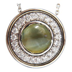 1.95 Carat Natural Cats Eye Diamonds Halo Necklace 14 Karat