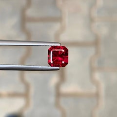 1.95 Carat Natural Loose Bright Red Garnet Stone Asscher Cut Tanzanian Gemstone
