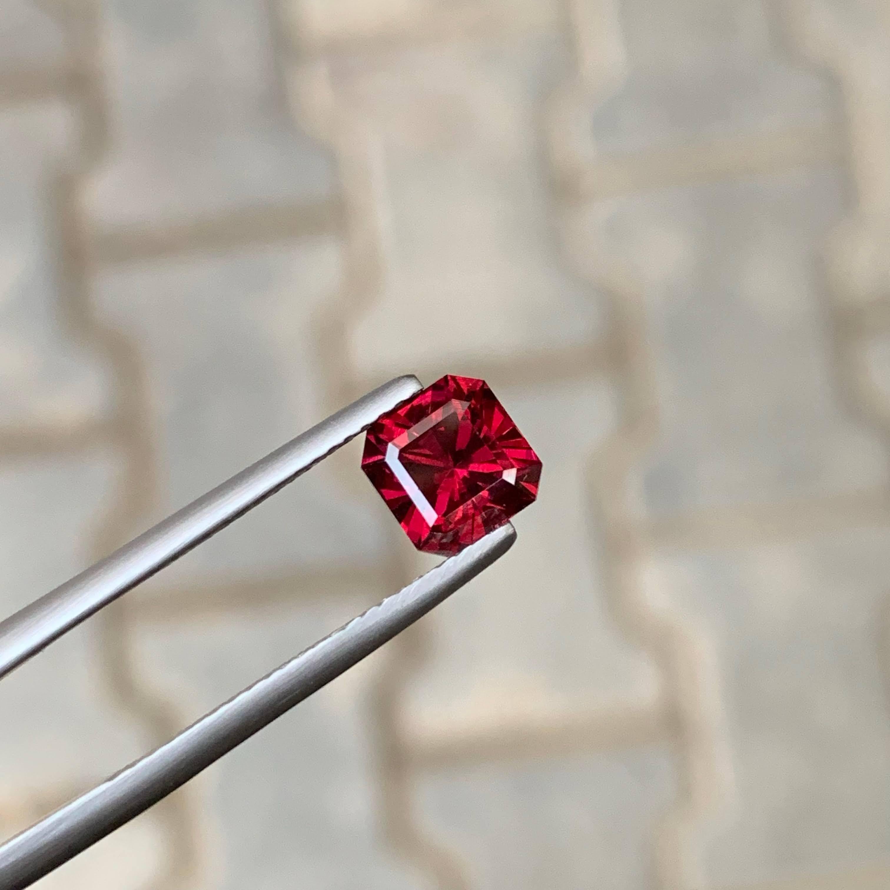 Modern 1.95 Carat Natural Loose Bright Red Garnet Stone Asscher Cut Tanzanian Gemstone For Sale
