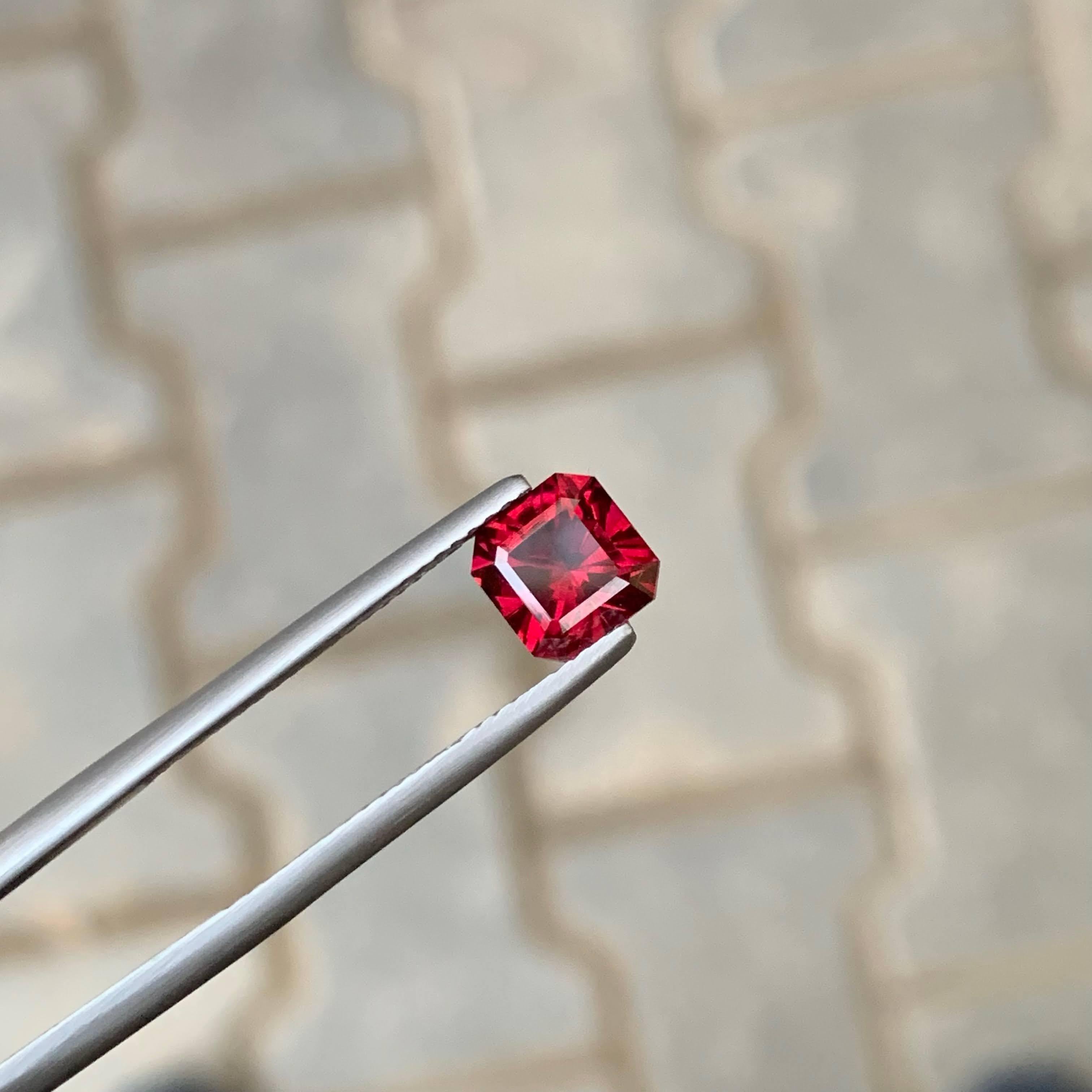 Women's or Men's 1.95 Carat Natural Loose Bright Red Garnet Stone Asscher Cut Tanzanian Gemstone For Sale