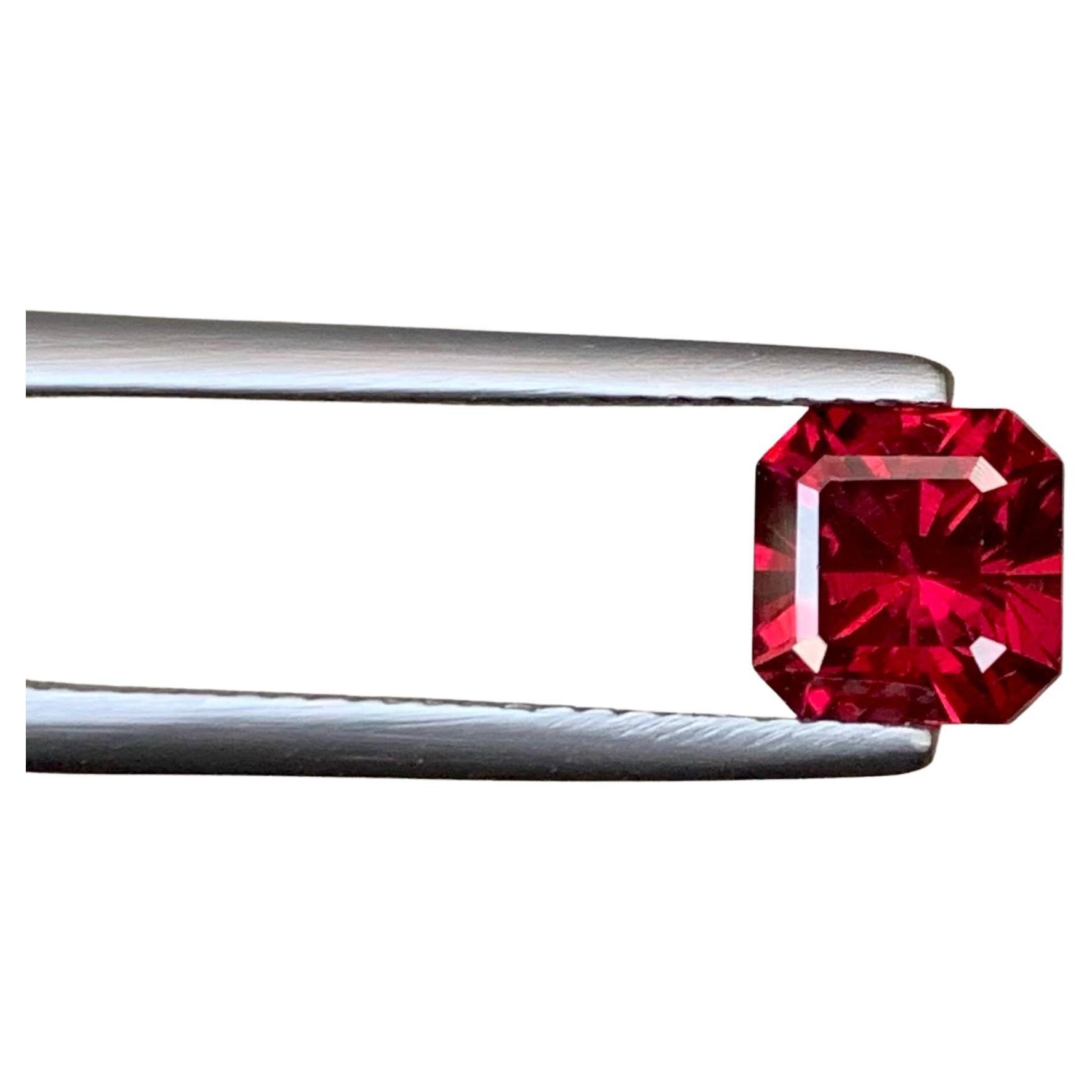 1.95 Carat Natural Loose Bright Red Garnet Stone Asscher Cut Tanzanian Gemstone
