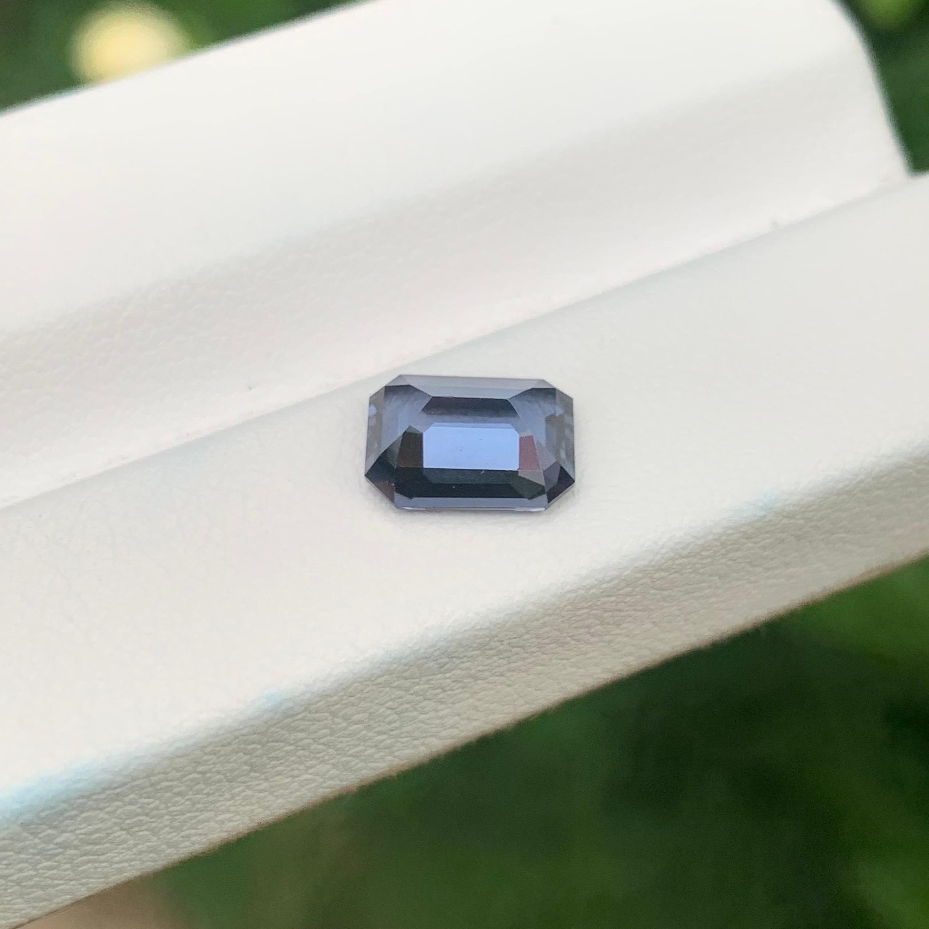 Women's or Men's 1.95 Carat Natural Loose Greyish Purple Spinel Emerald Shape Gemstone For Sale