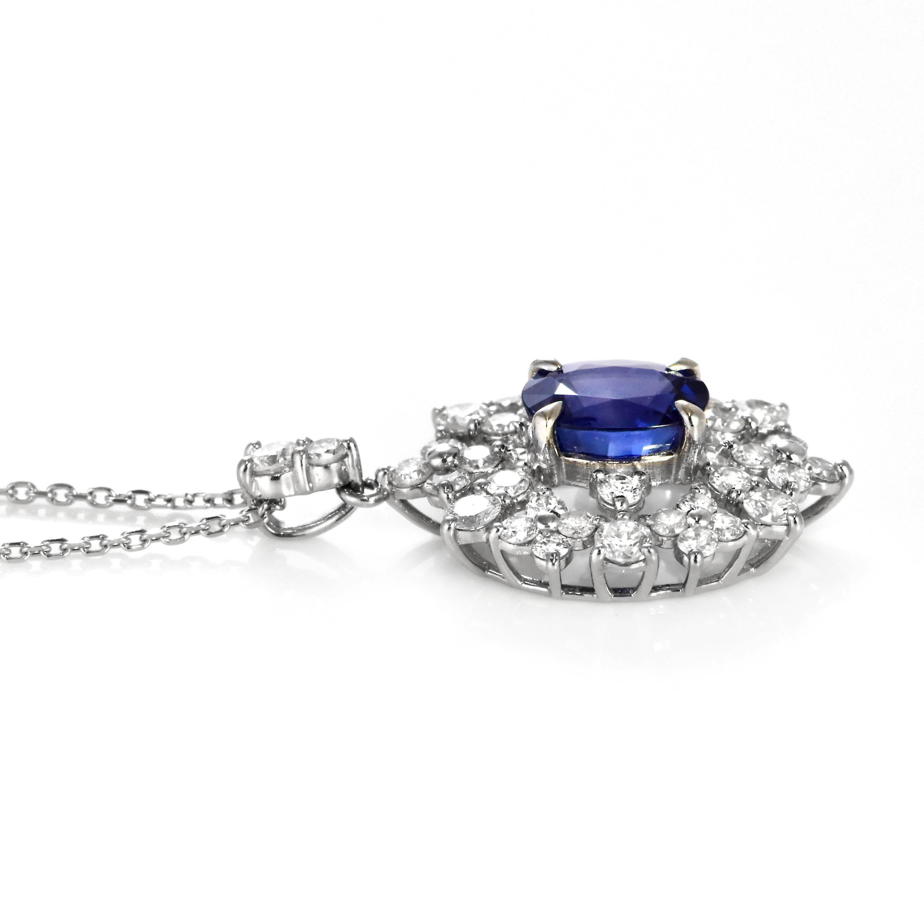 1.95 Carat Natural Royal Blue Sapphire and Diamond Pendant Made in Platinum For Sale 4