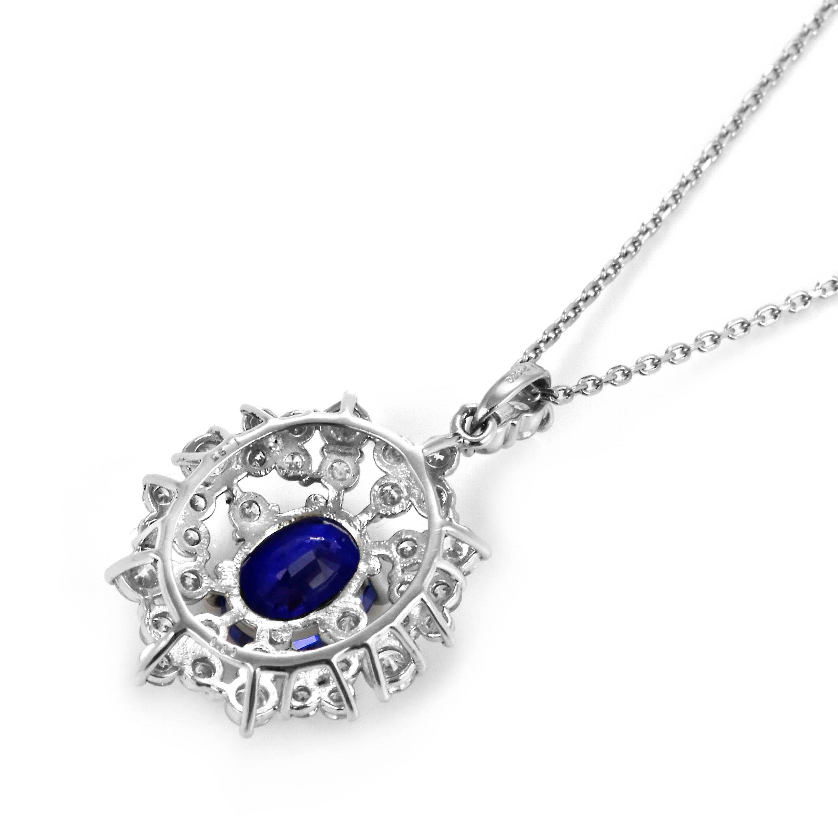 Modern 1.95 Carat Natural Royal Blue Sapphire and Diamond Pendant Made in Platinum For Sale
