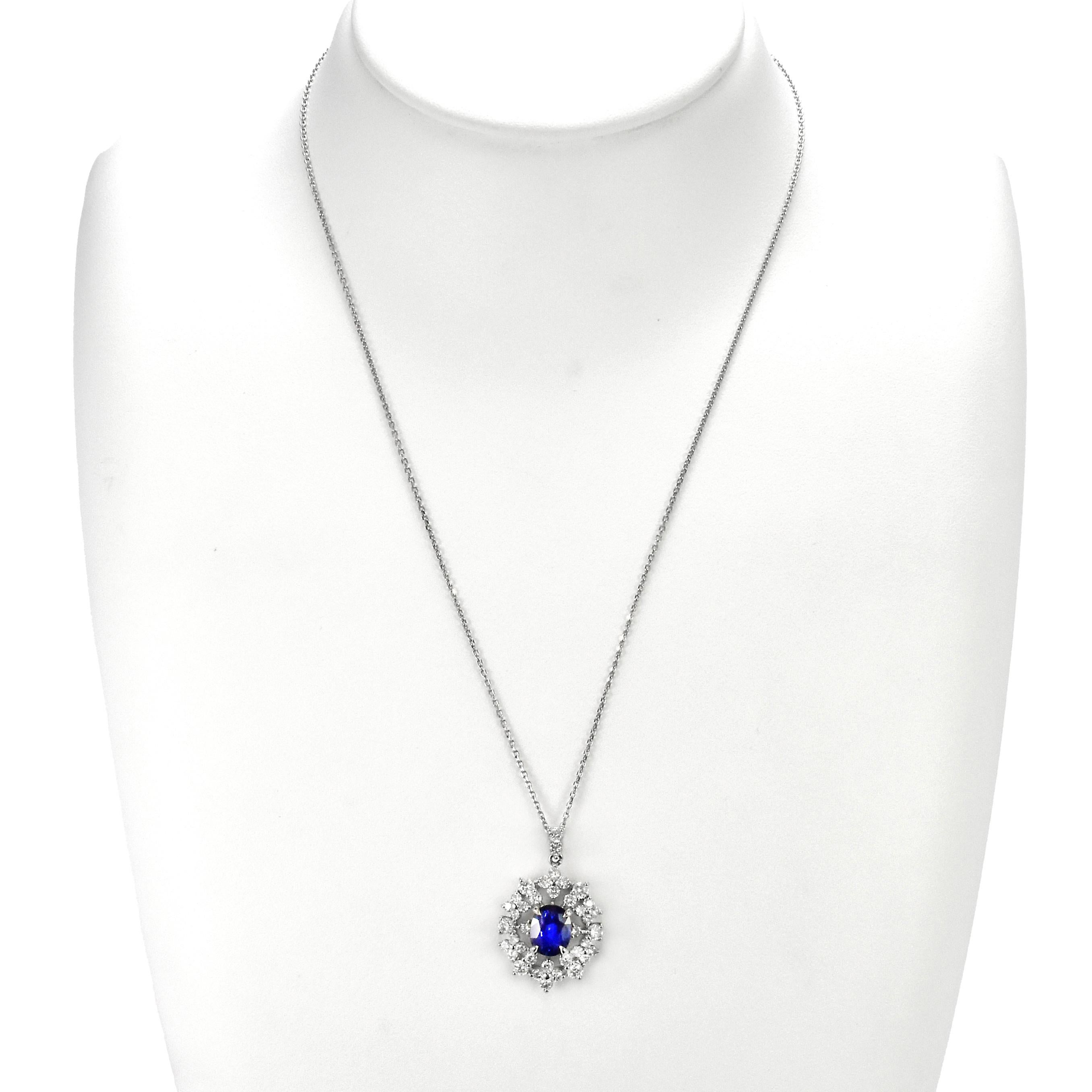 Oval Cut 1.95 Carat Natural Royal Blue Sapphire and Diamond Pendant Made in Platinum For Sale