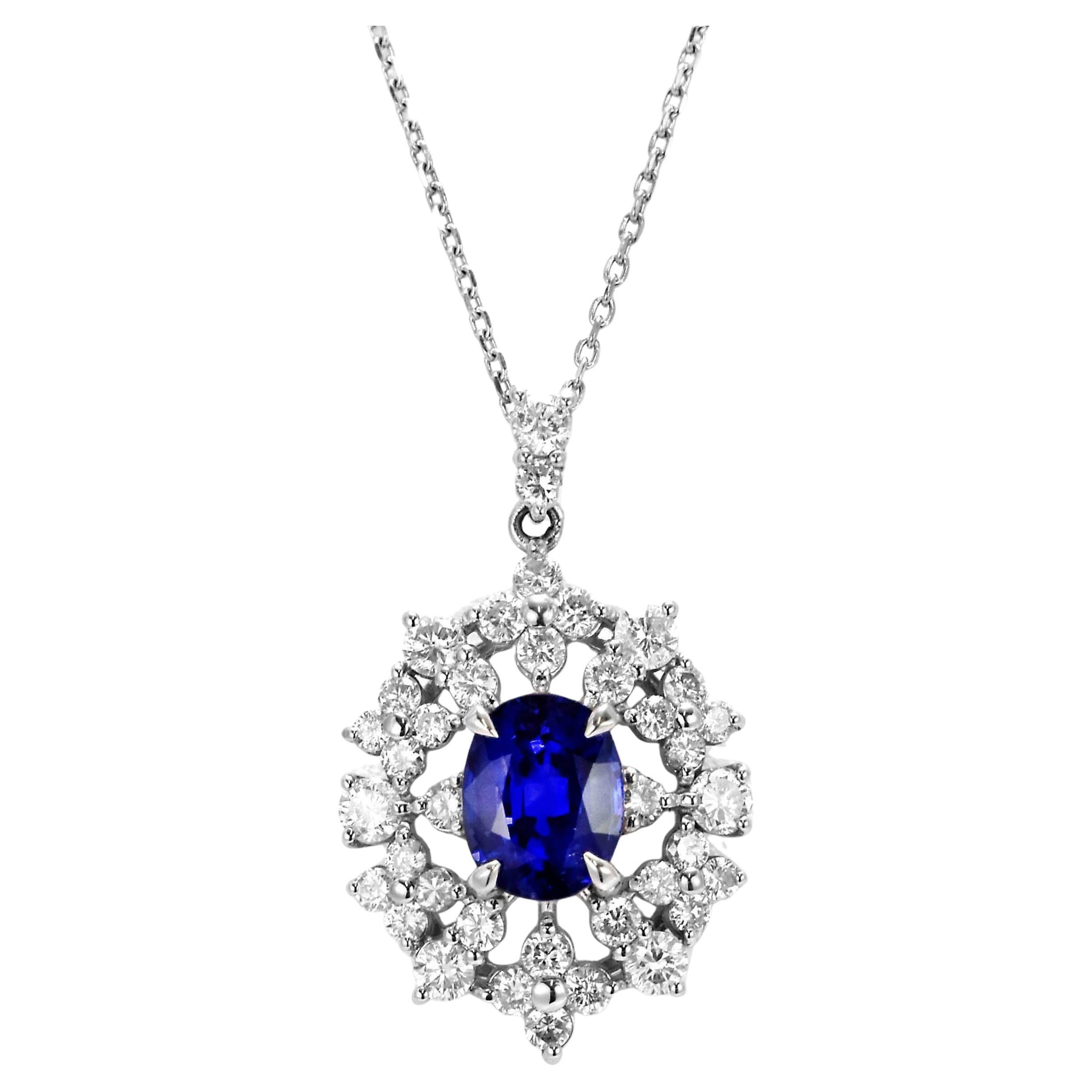 1.95 Carat Natural Royal Blue Sapphire and Diamond Pendant Made in Platinum For Sale