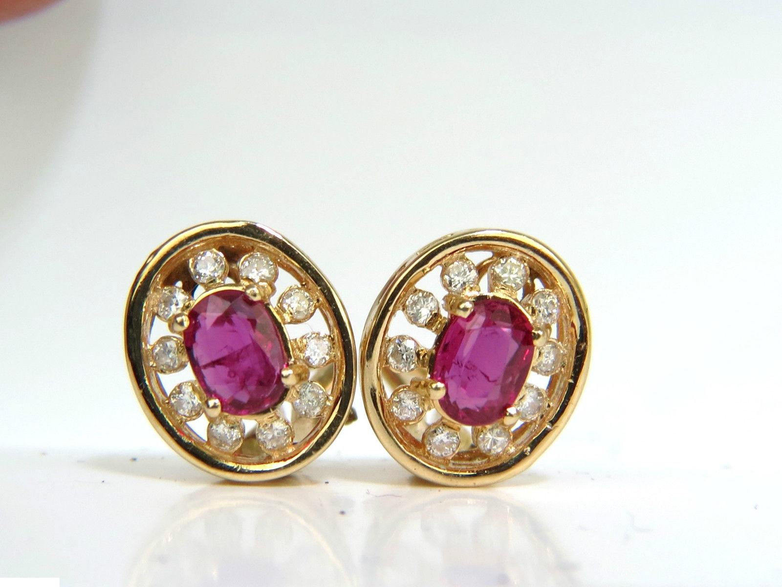 1.95 Carat Natural Ruby Diamond Earrings Cluster 14 Karat Omega Post 5