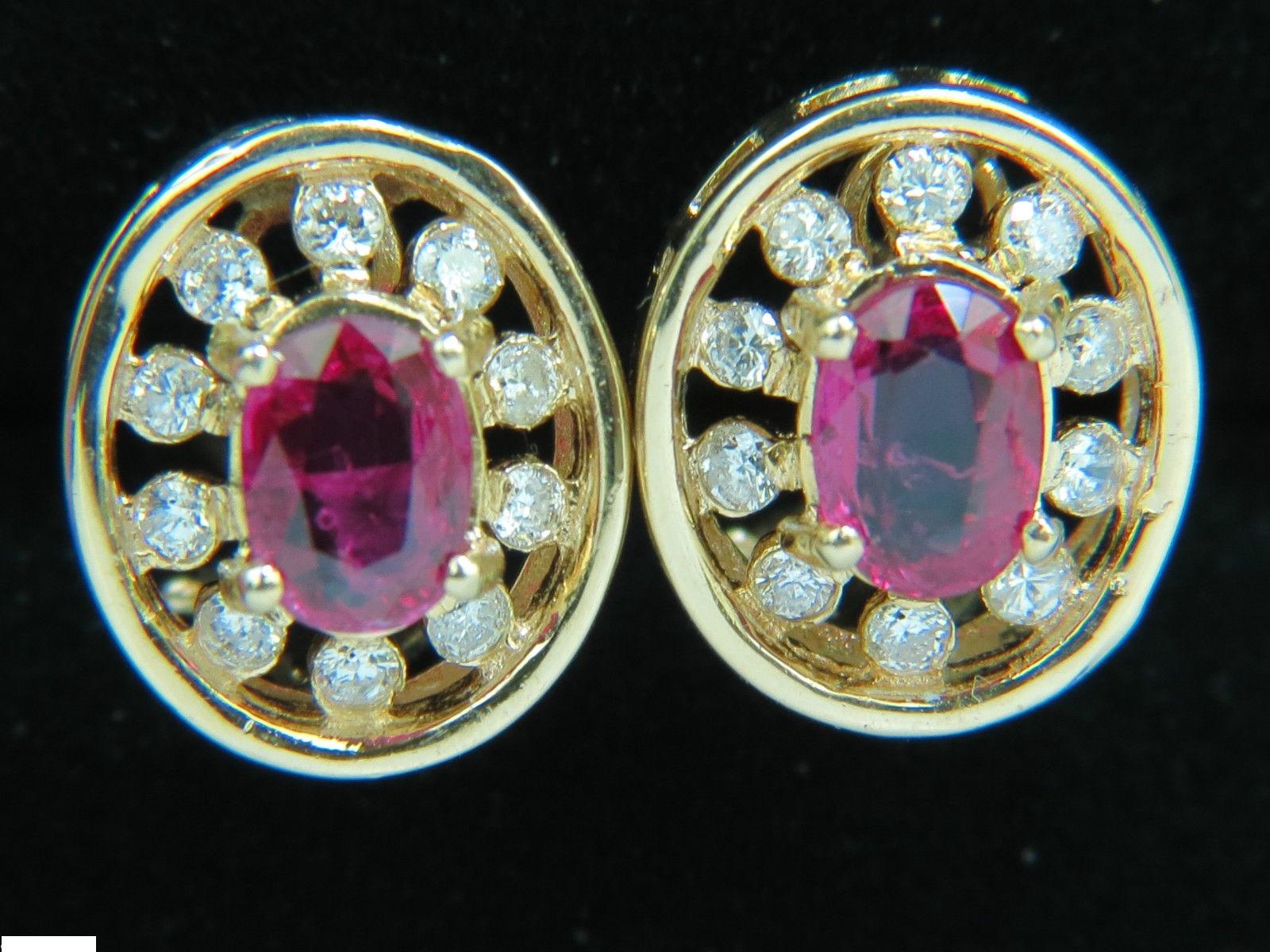 1.95 Carat Natural Ruby Diamond Earrings Cluster 14 Karat Omega Post 7