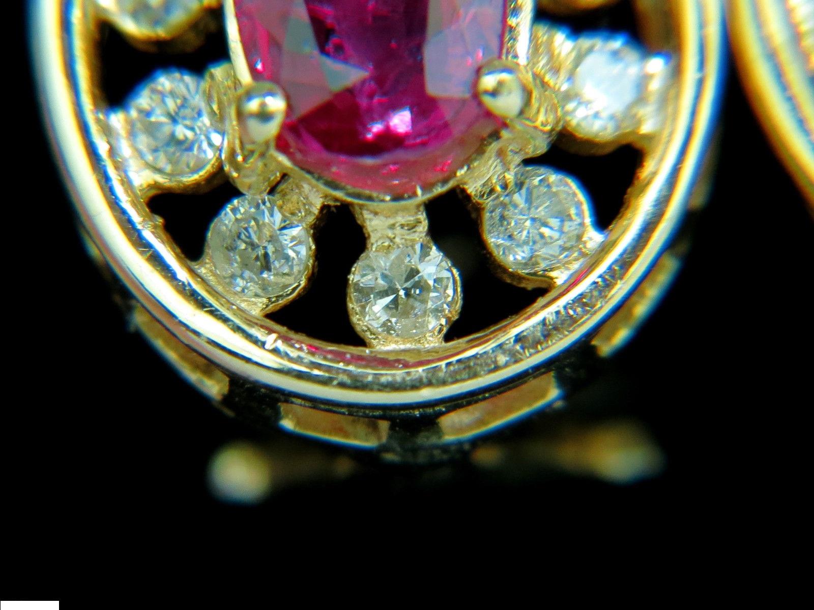 Oval Cut 1.95 Carat Natural Ruby Diamond Earrings Cluster 14 Karat Omega Post