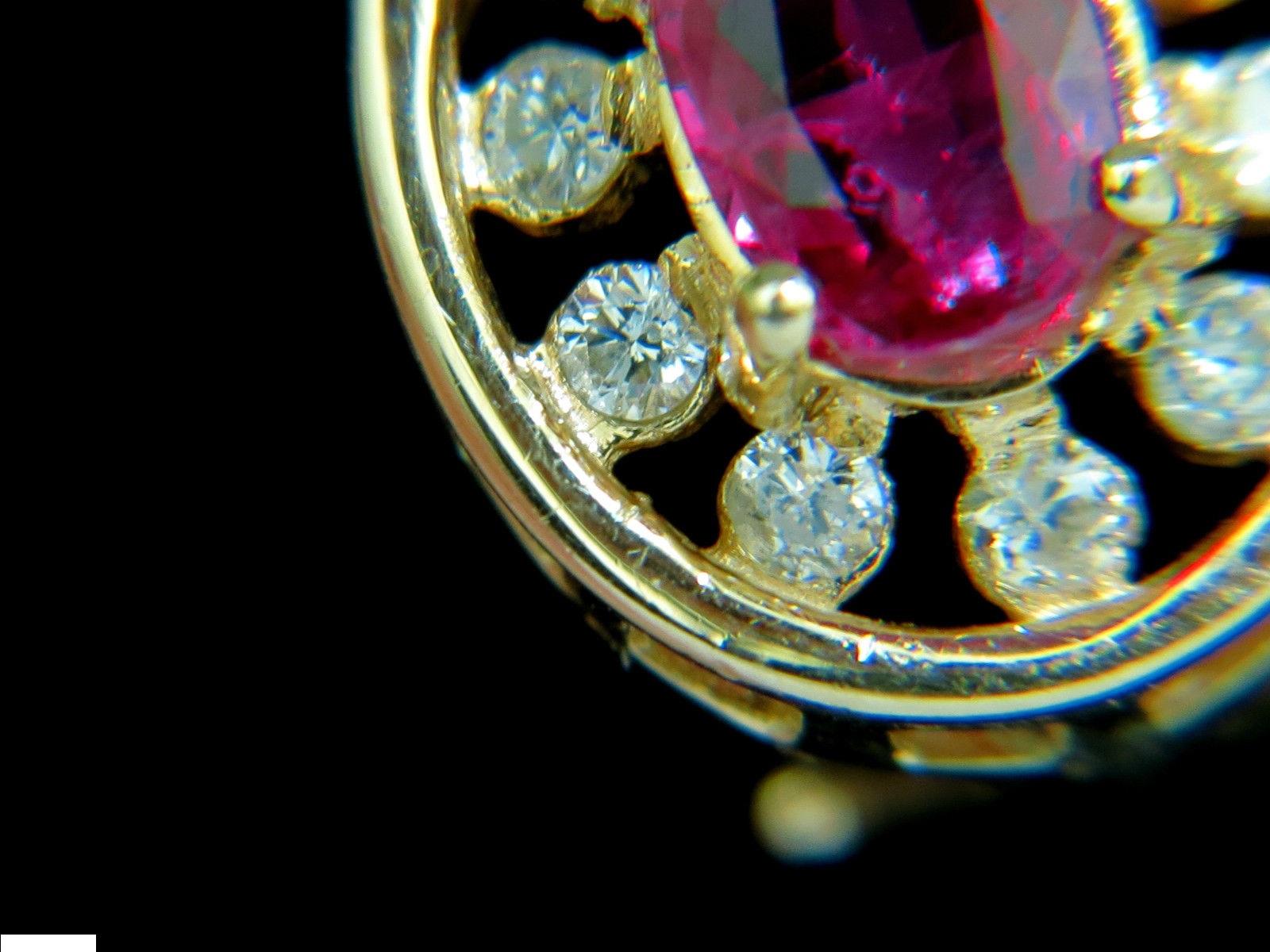 1.95 Carat Natural Ruby Diamond Earrings Cluster 14 Karat Omega Post 1