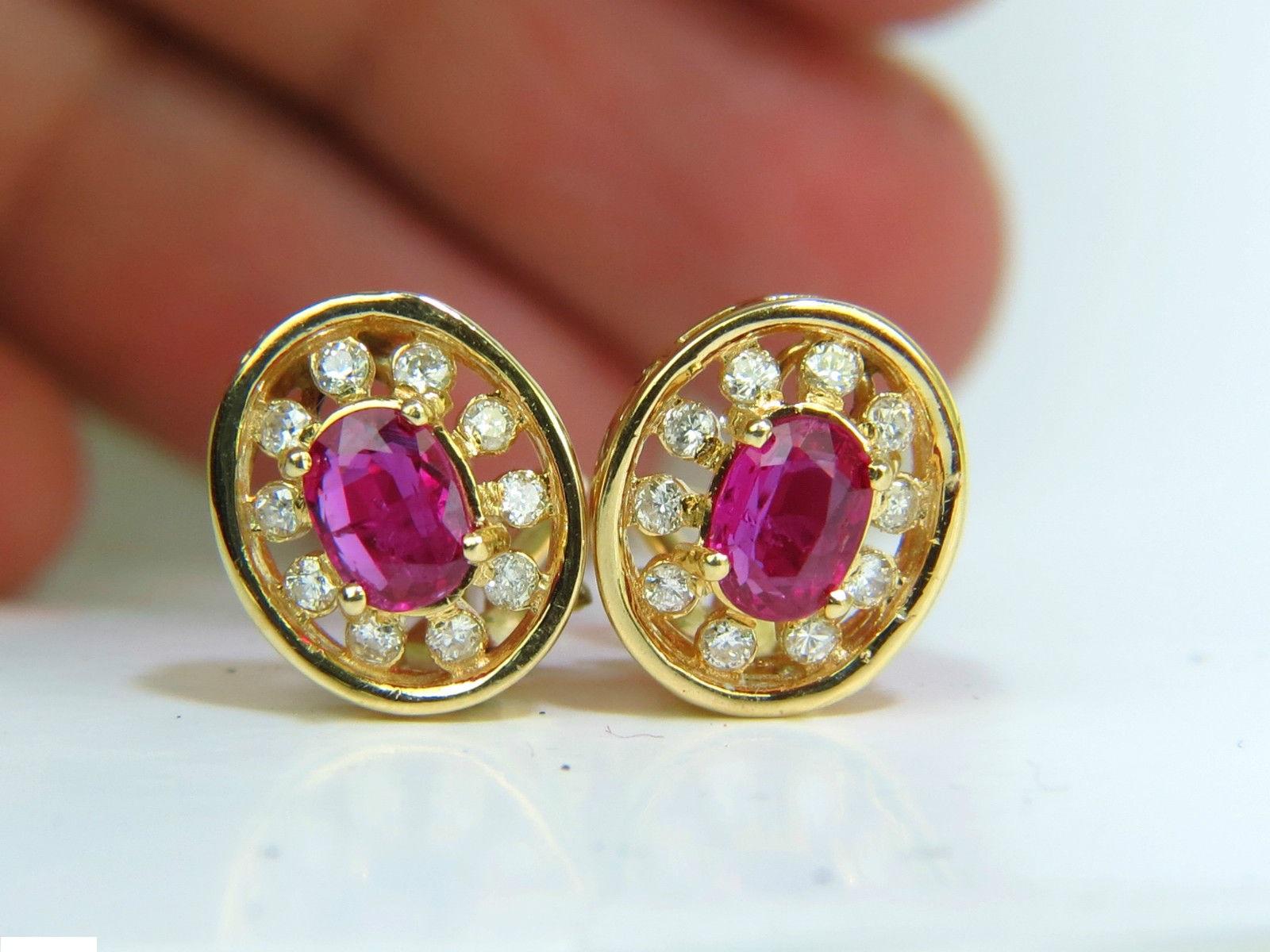1.95 Carat Natural Ruby Diamond Earrings Cluster 14 Karat Omega Post 4