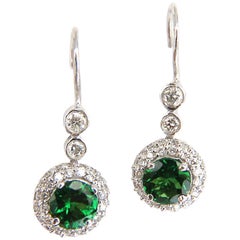 1.95 Carat Natural Vivid Green Tsavorite Diamond Dangle Earrings 14 Karat