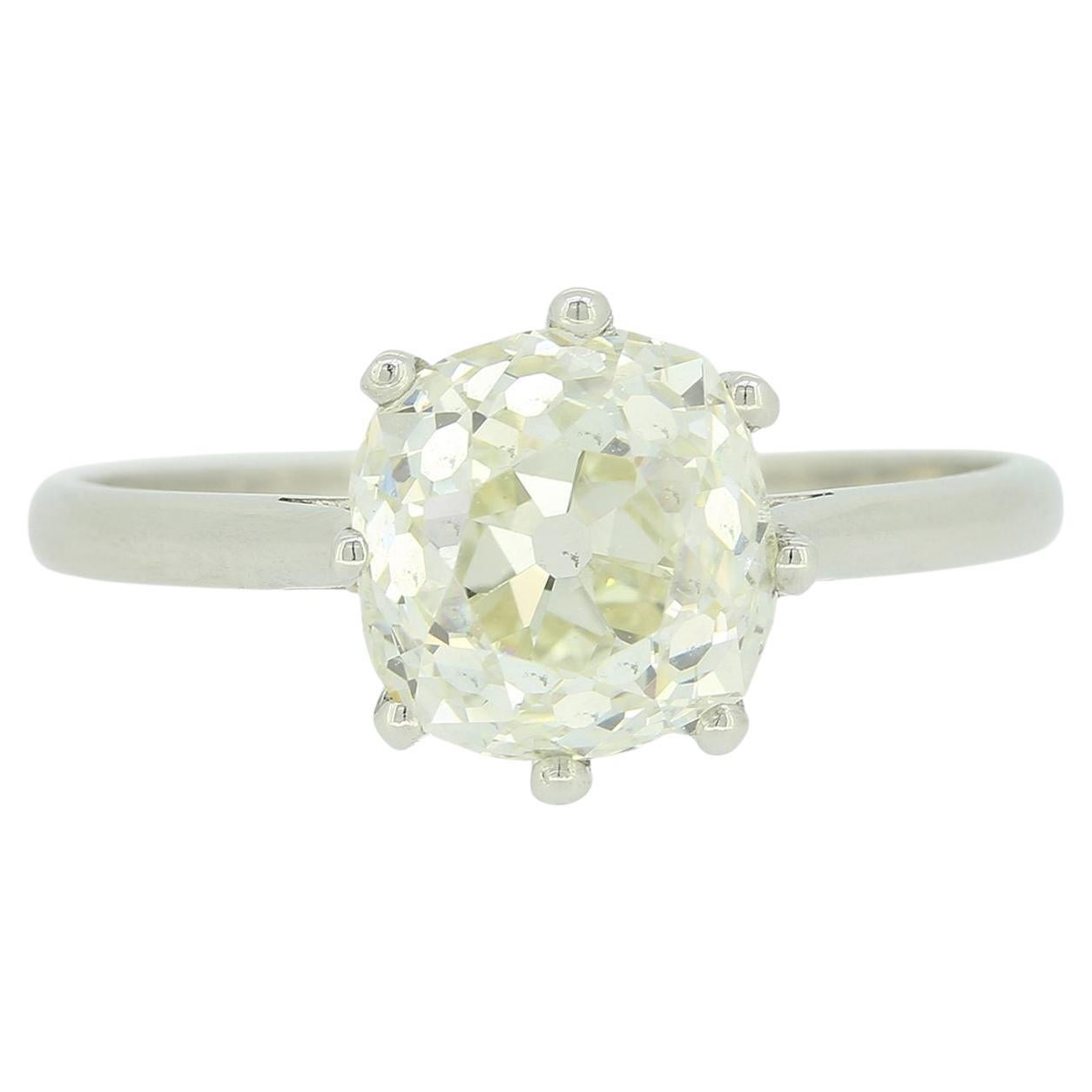 1.95 Carat Old Cushion Cut Diamond Solitaire Ring