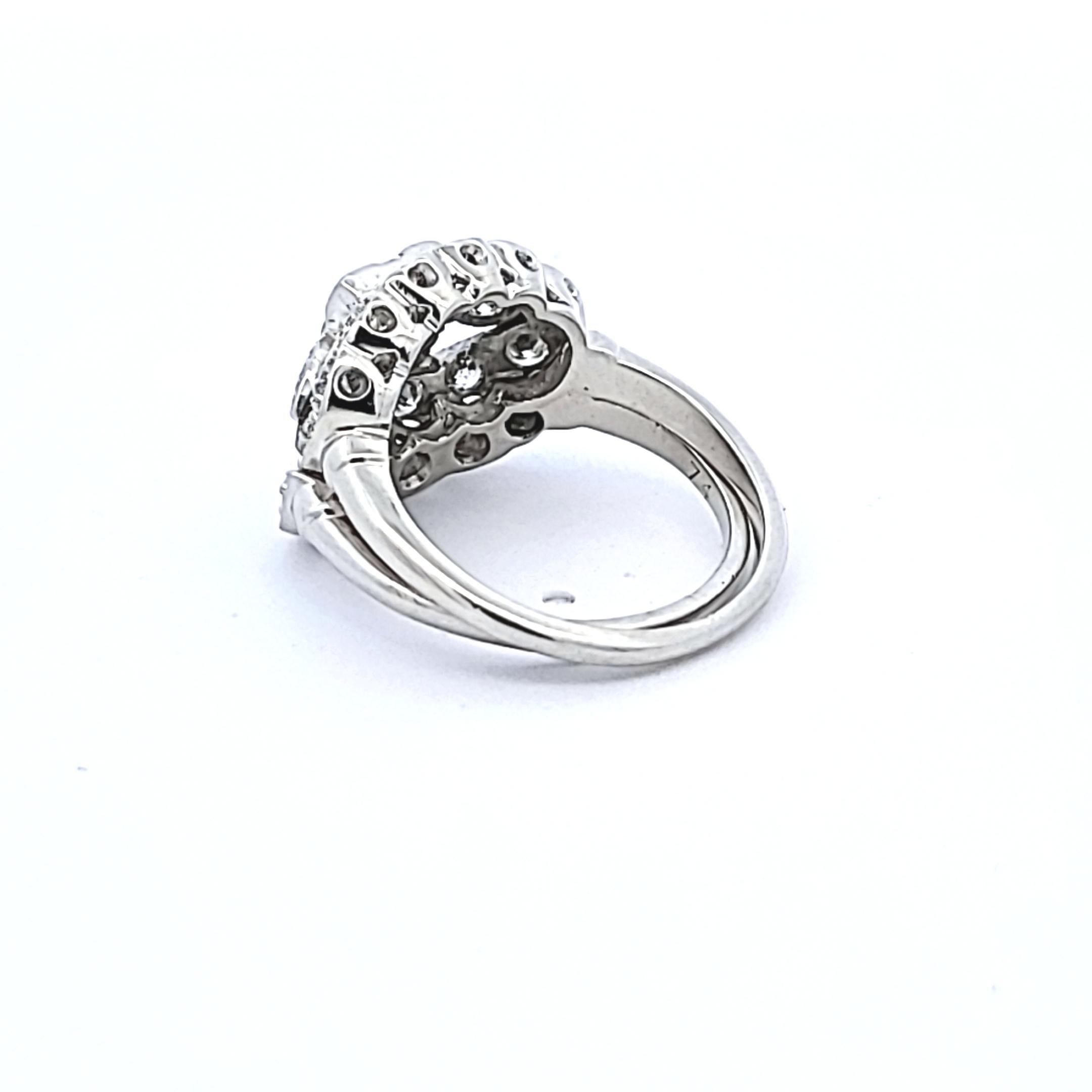Old European Cut 1.95 Carat Old European and Circular Brilliant Diamond Platinum Art Deco Ring For Sale