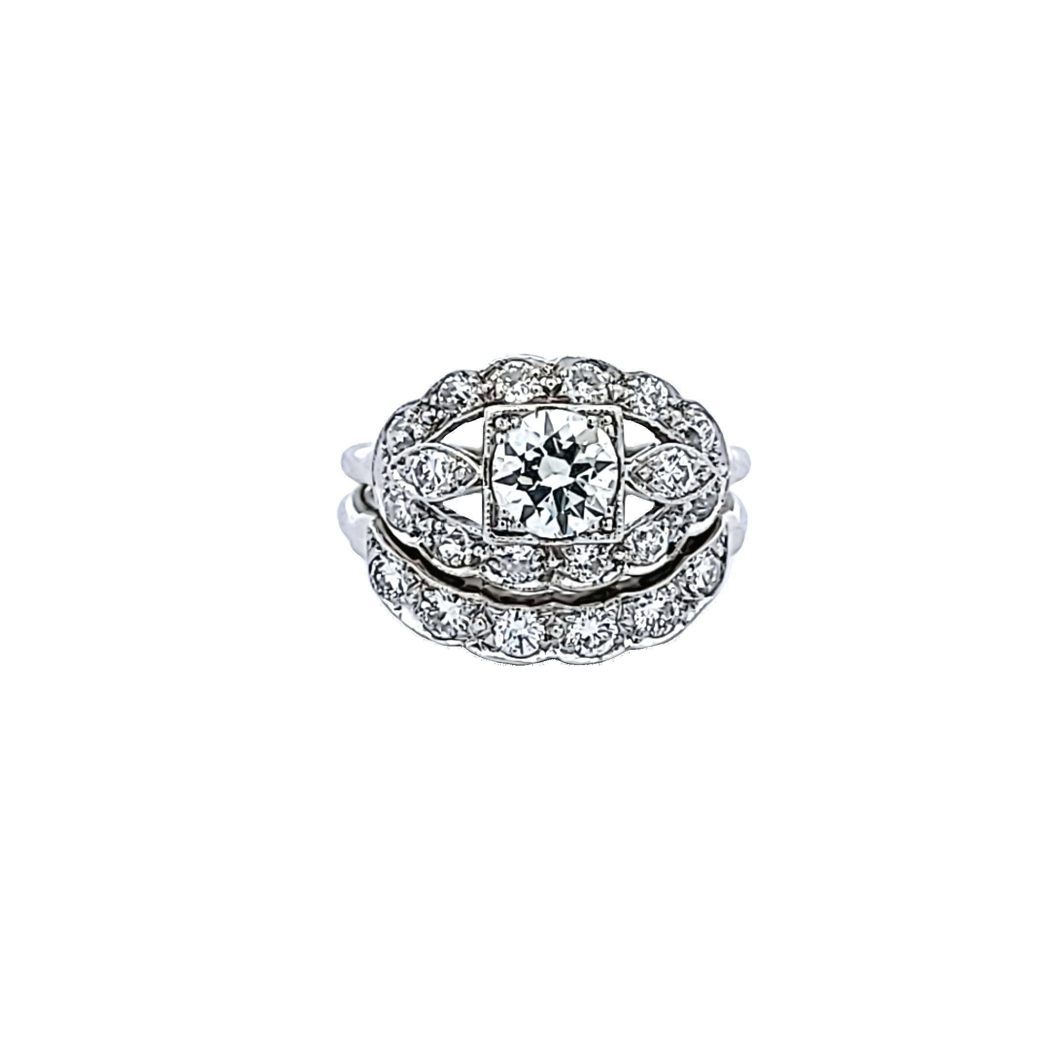 1.95 Carat Old European and Circular Brilliant Diamond Platinum Art Deco Ring For Sale 4