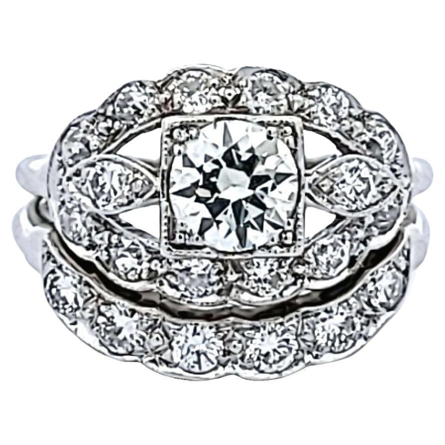 1.95 Carat Old European and Circular Brilliant Diamond Platinum Art Deco Ring