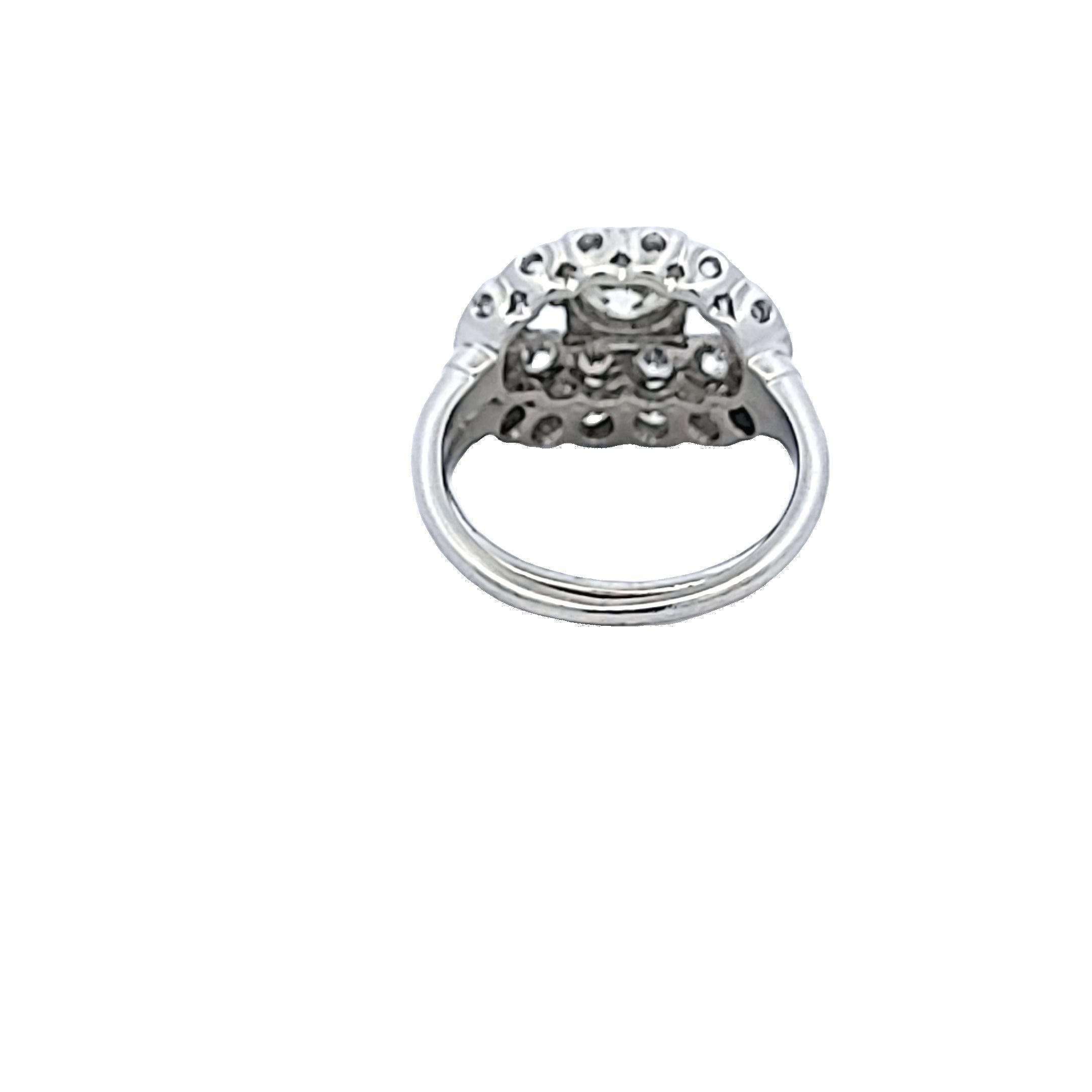 Old European Cut 1.95 Carat Old European and Circular Brilliant Diamond Platinum Art Deco Ring For Sale